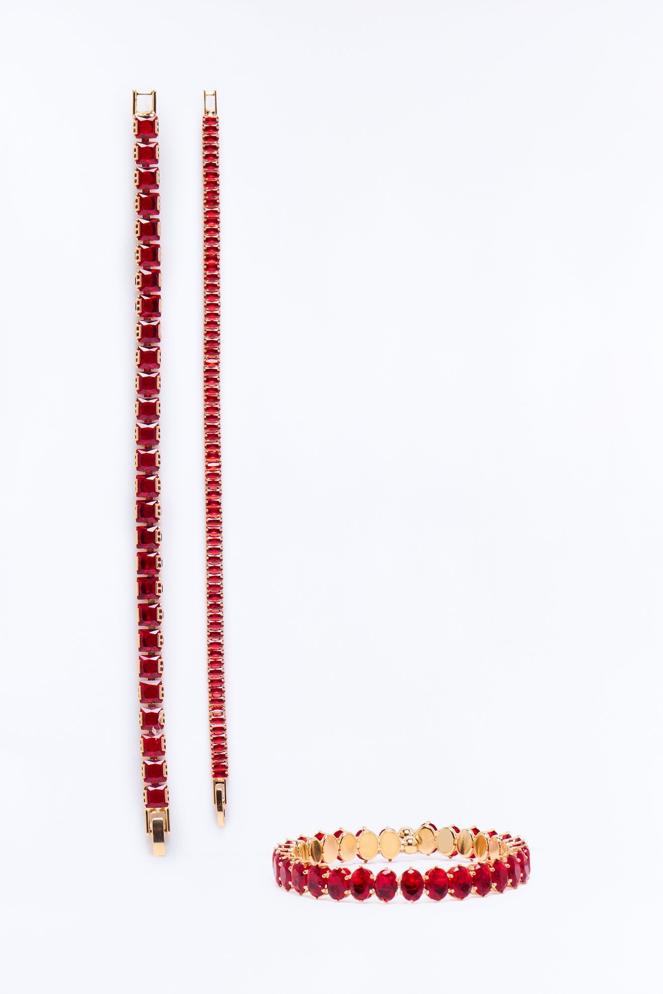 Always Shining Bright Rhinestone Bracelet Set - Gold/Red image 3