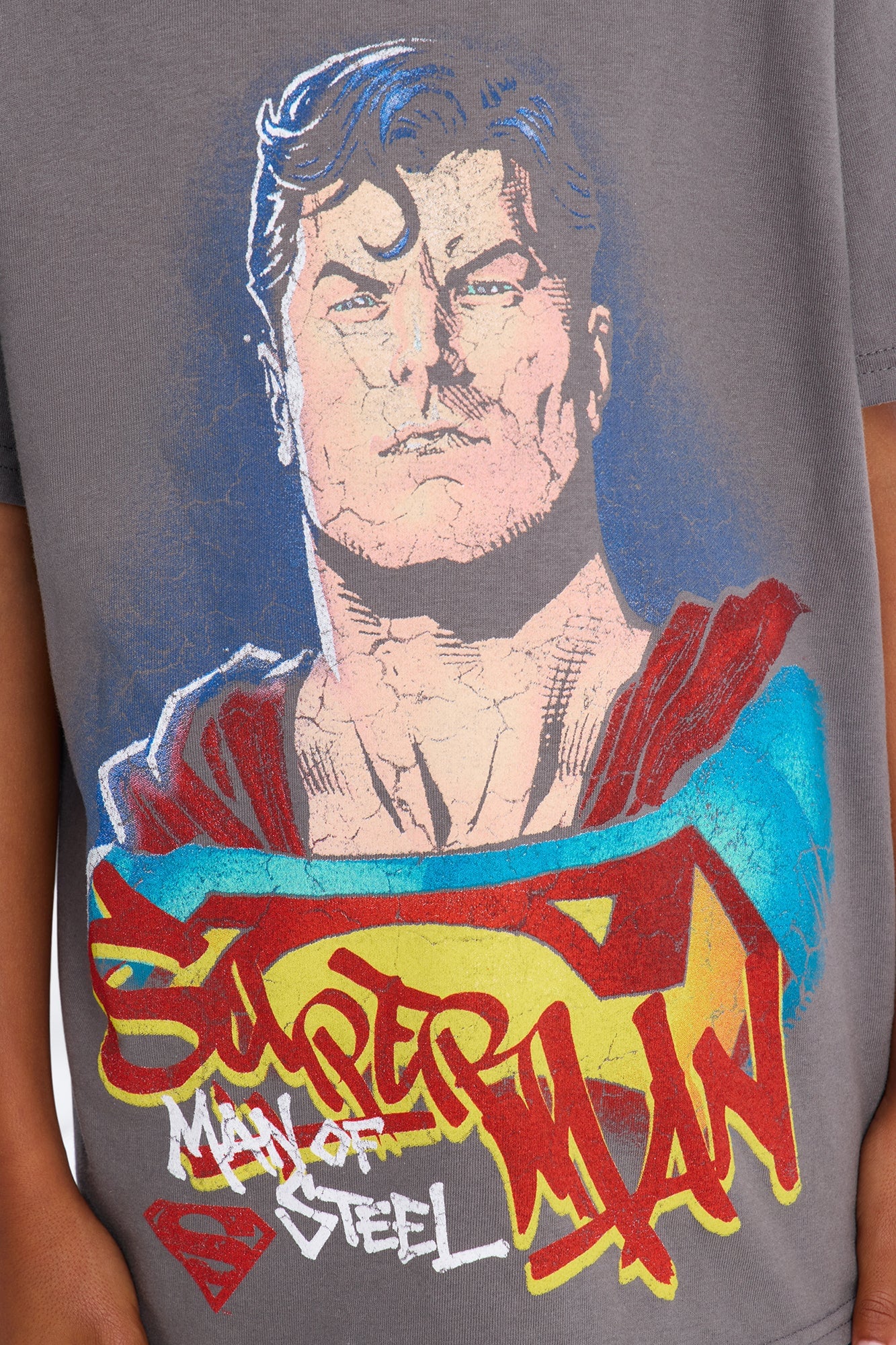 Mini Superman Man Of Steel Vintage Heavy Weight Distressed Short Sleeve Tee - Charcoal image 3