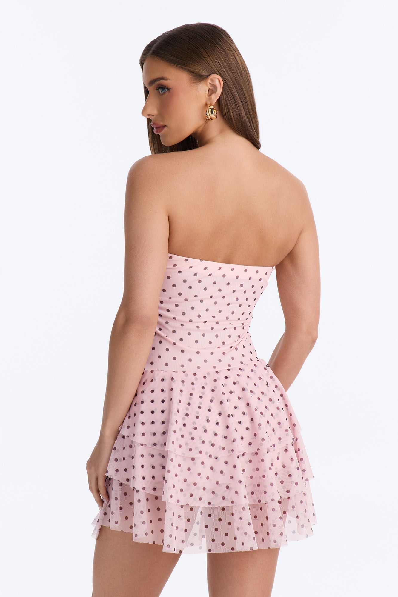 Evie Strapless Ruffle Mesh Mini Dress - Pink/combo image 3