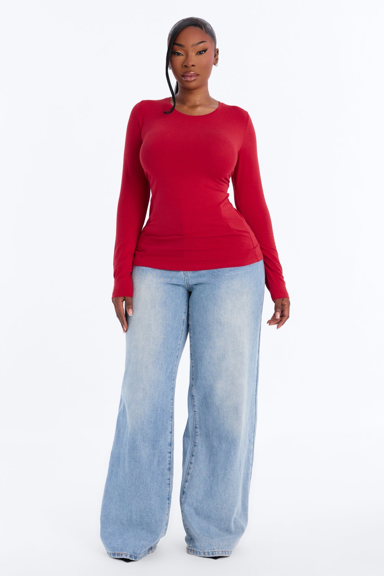 Julia Long Sleeve Top - Brick Red image 2