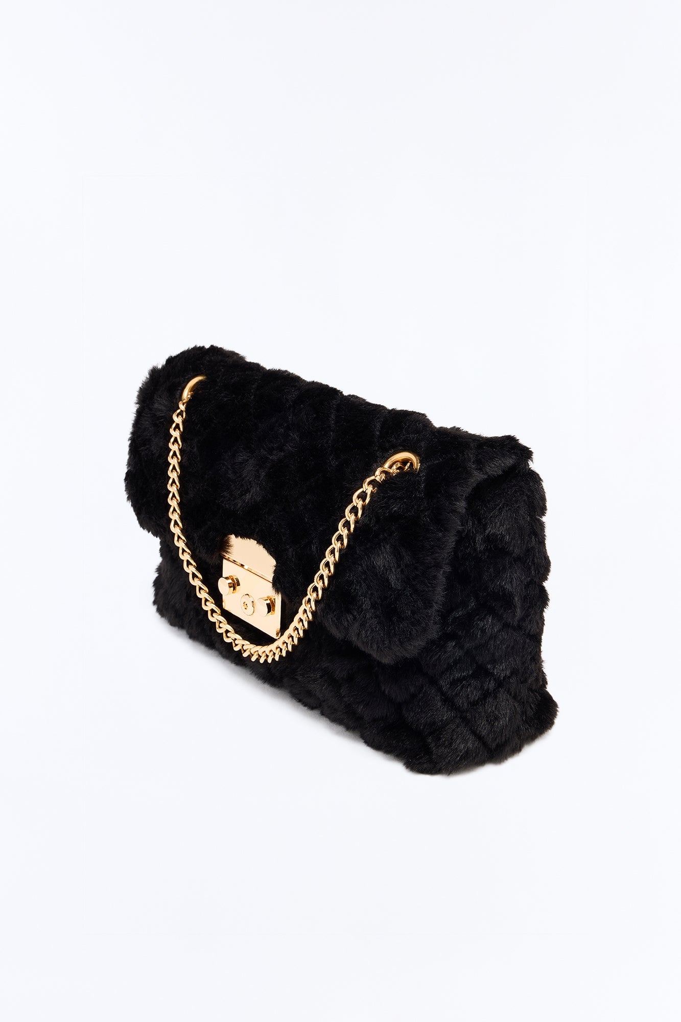 Easy Weather Faux Fur Shoulder Handbag - Black image 3