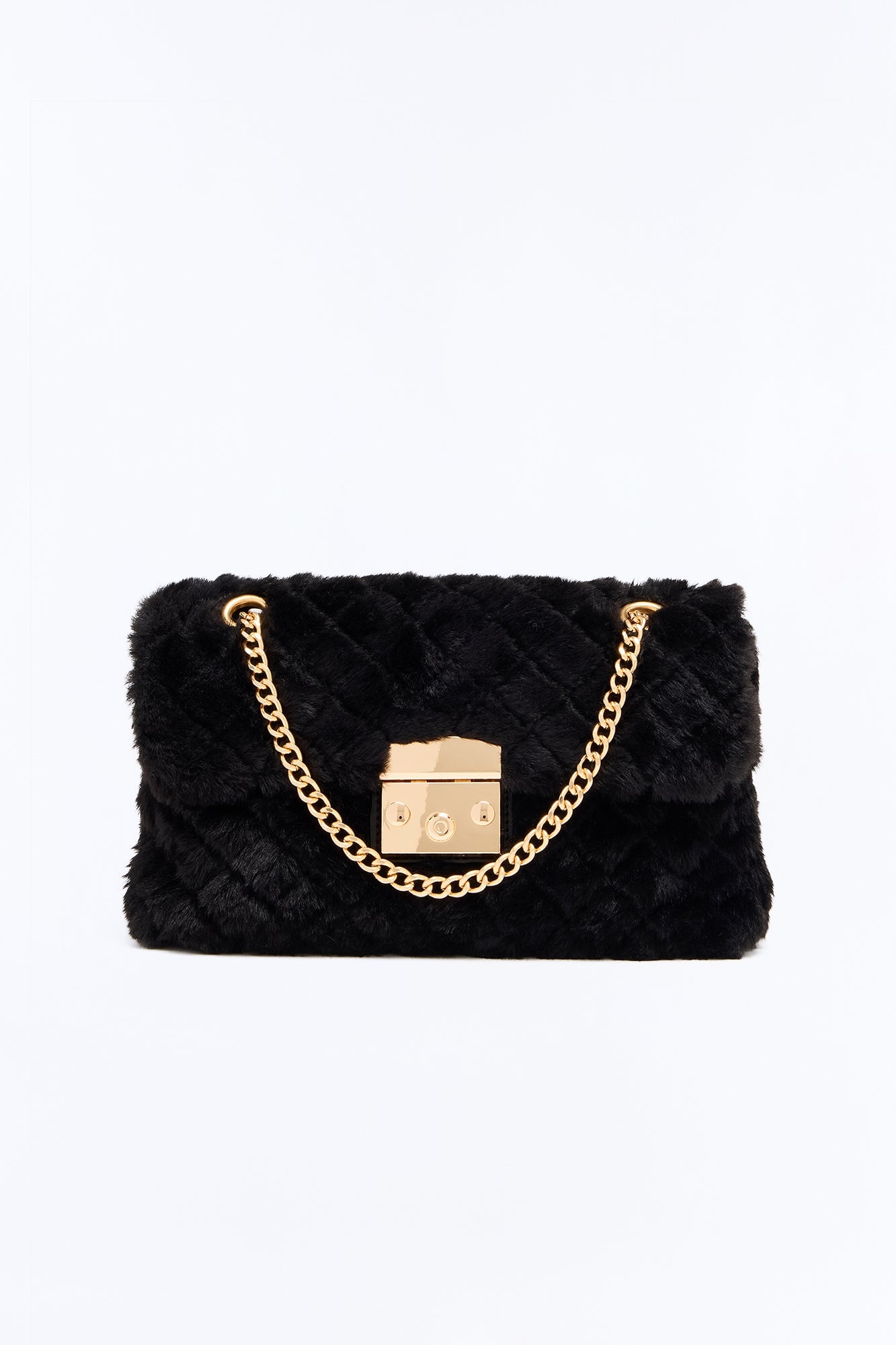 Easy Weather Faux Fur Shoulder Handbag - Black image 4