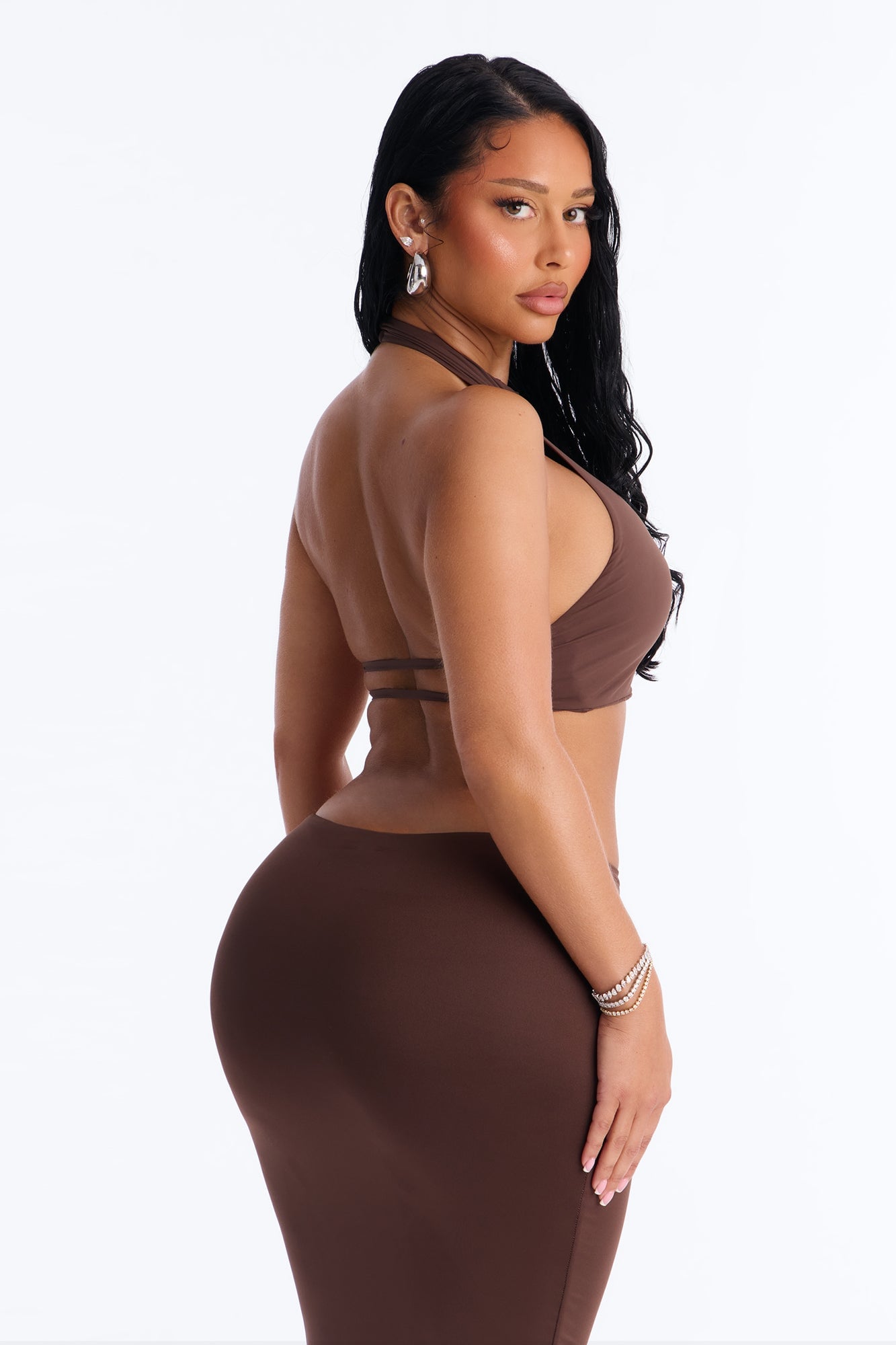 Second Skin Padded Backless Mock Neck Halter Top - Chocolate image 8