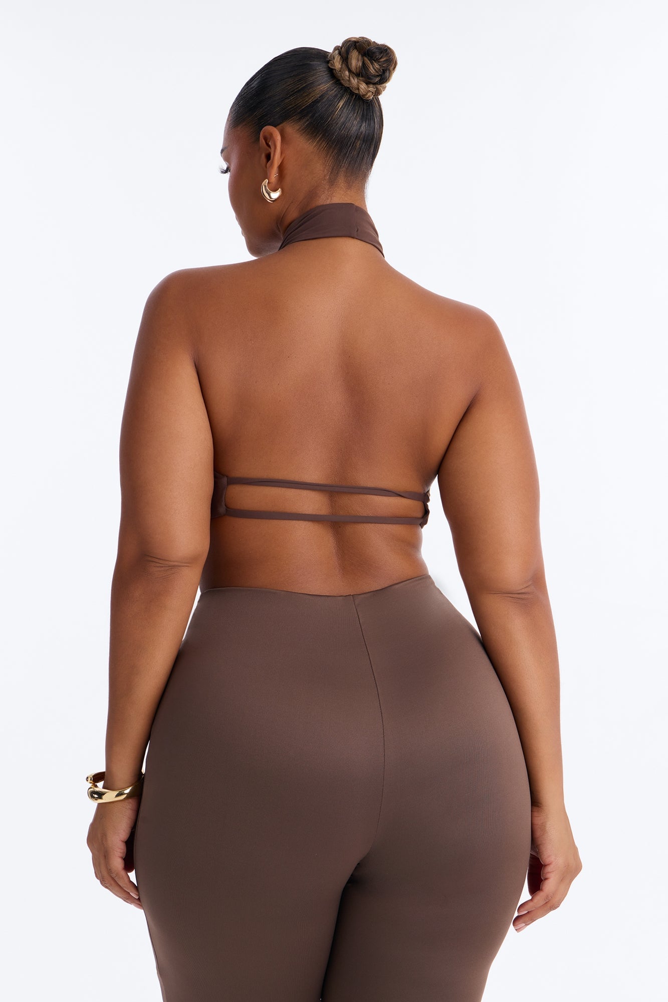 Second Skin Padded Backless Mock Neck Halter Top - Chocolate image 4