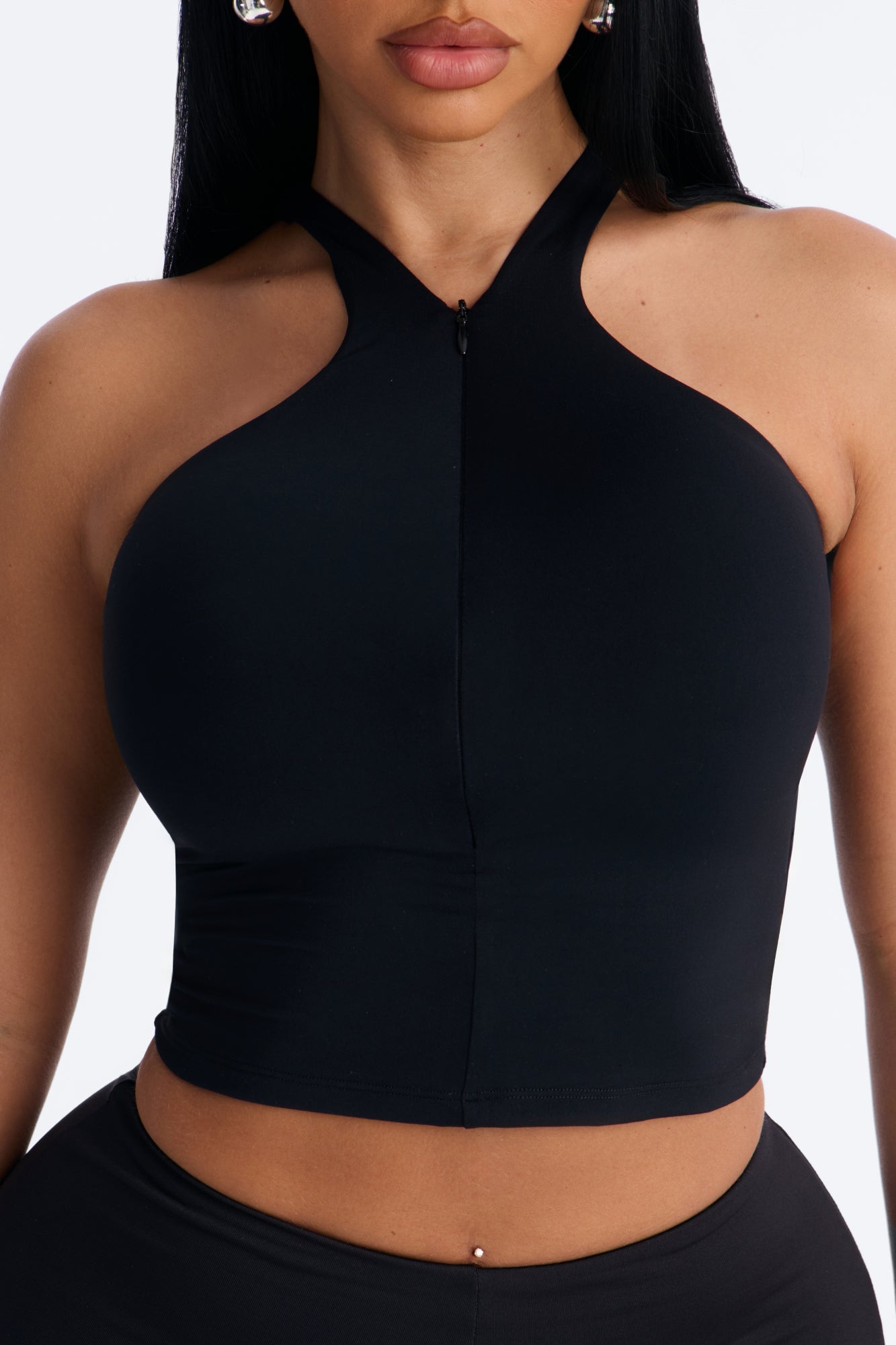 Second Skin Double Lined Front Zip Sleeveless Top - Black image 8