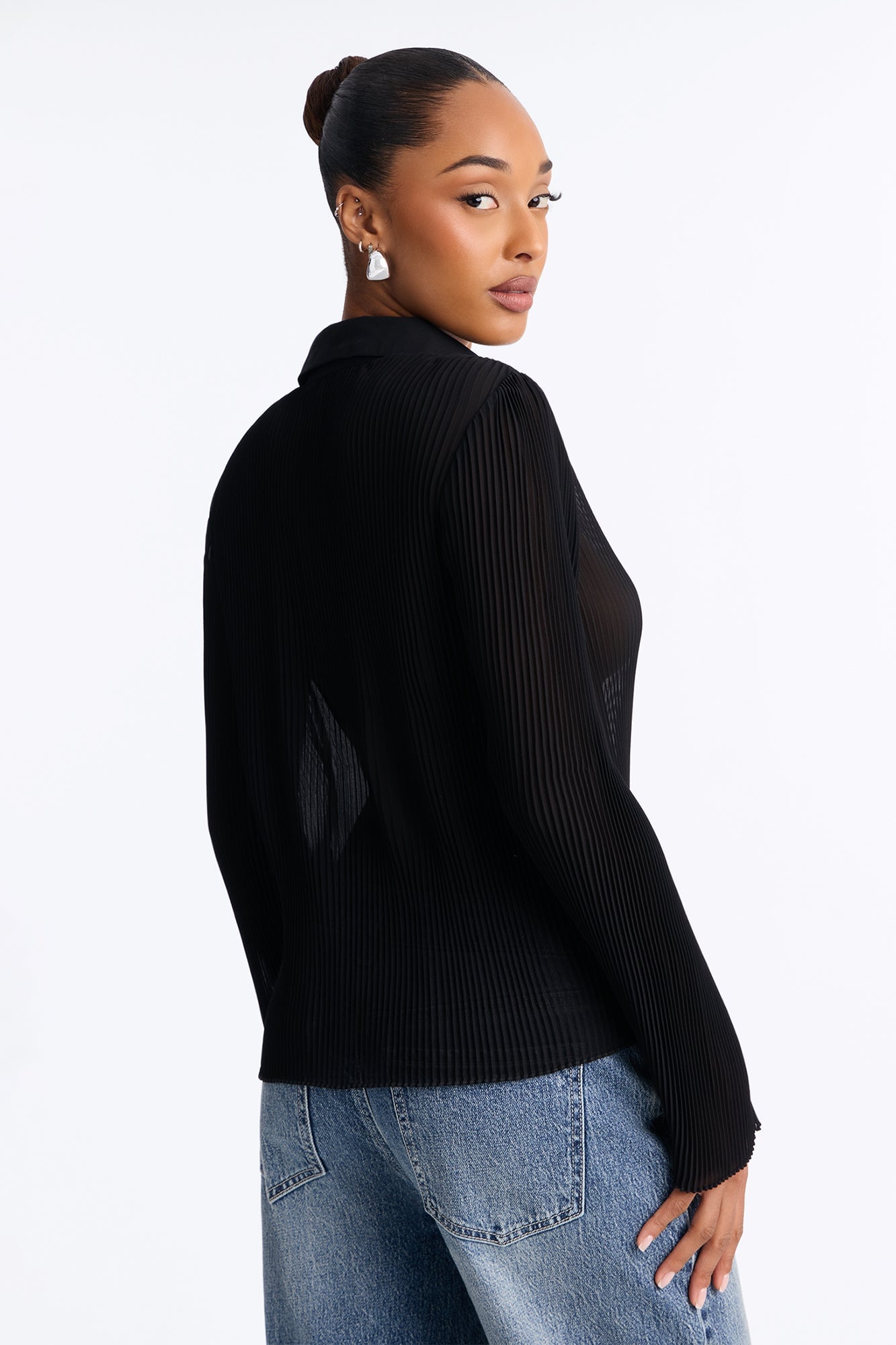Taking Calls Plisse Chiffon Blouse - Black image 8