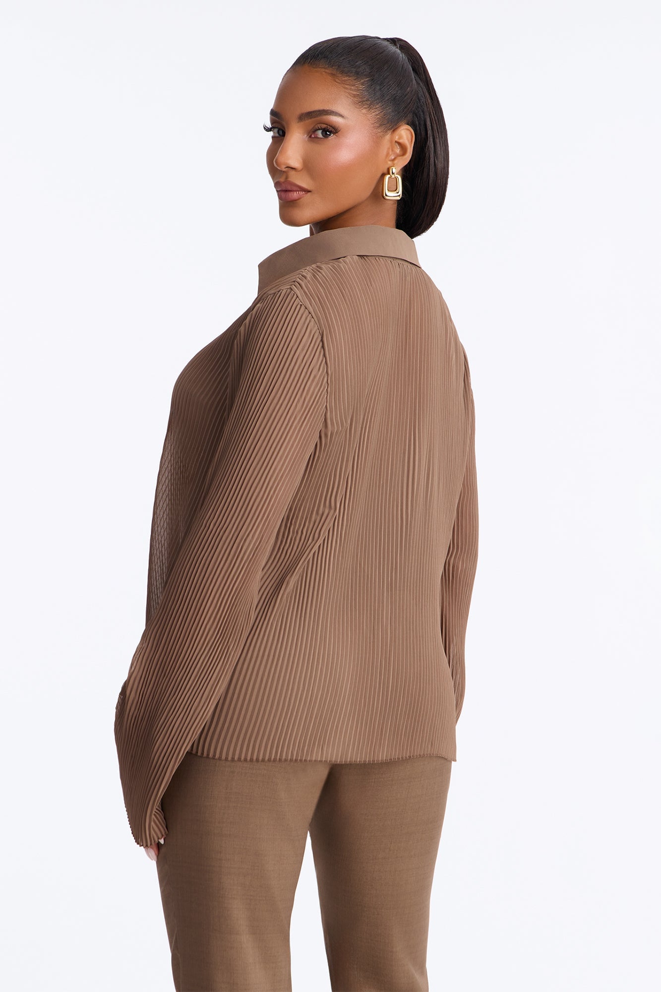 Taking Calls Plisse Chiffon Blouse - Mocha image 8