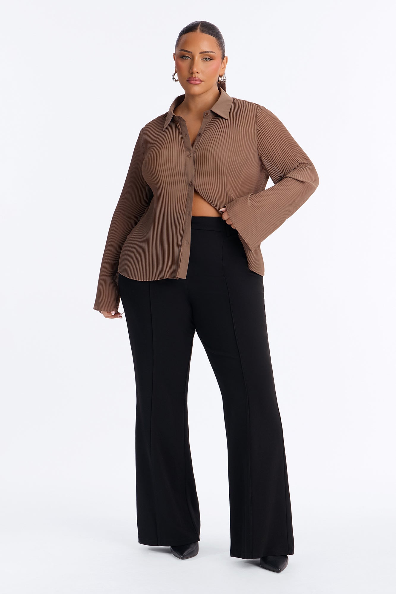 Taking Calls Plisse Chiffon Blouse - Mocha image 2