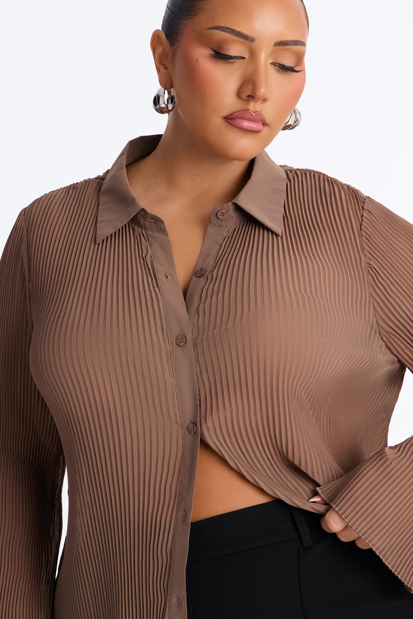 Taking Calls Plisse Chiffon Blouse - Mocha image 3