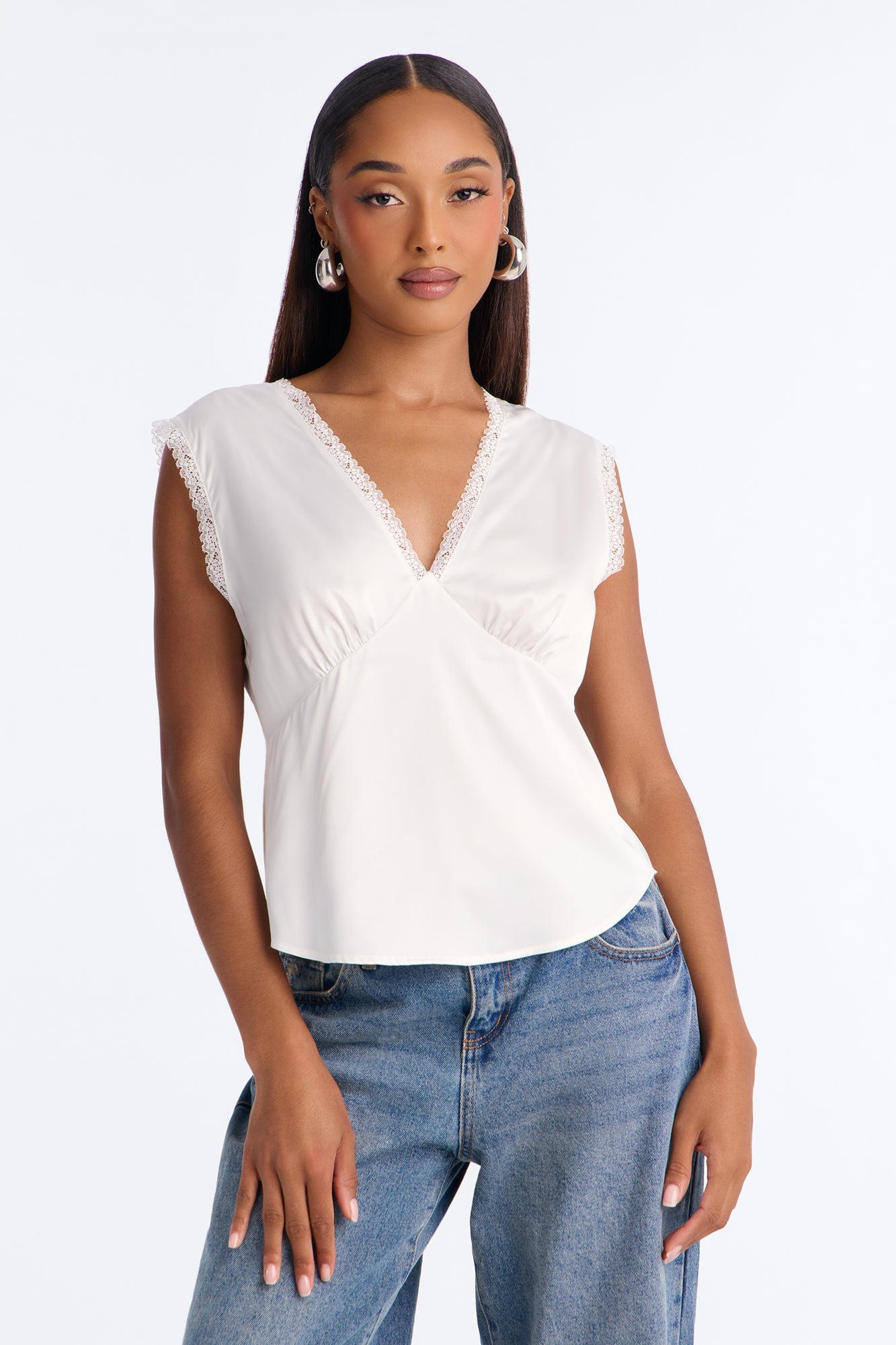 Sweet Smiles Satin Keyhole Blouse - Ivory image 5