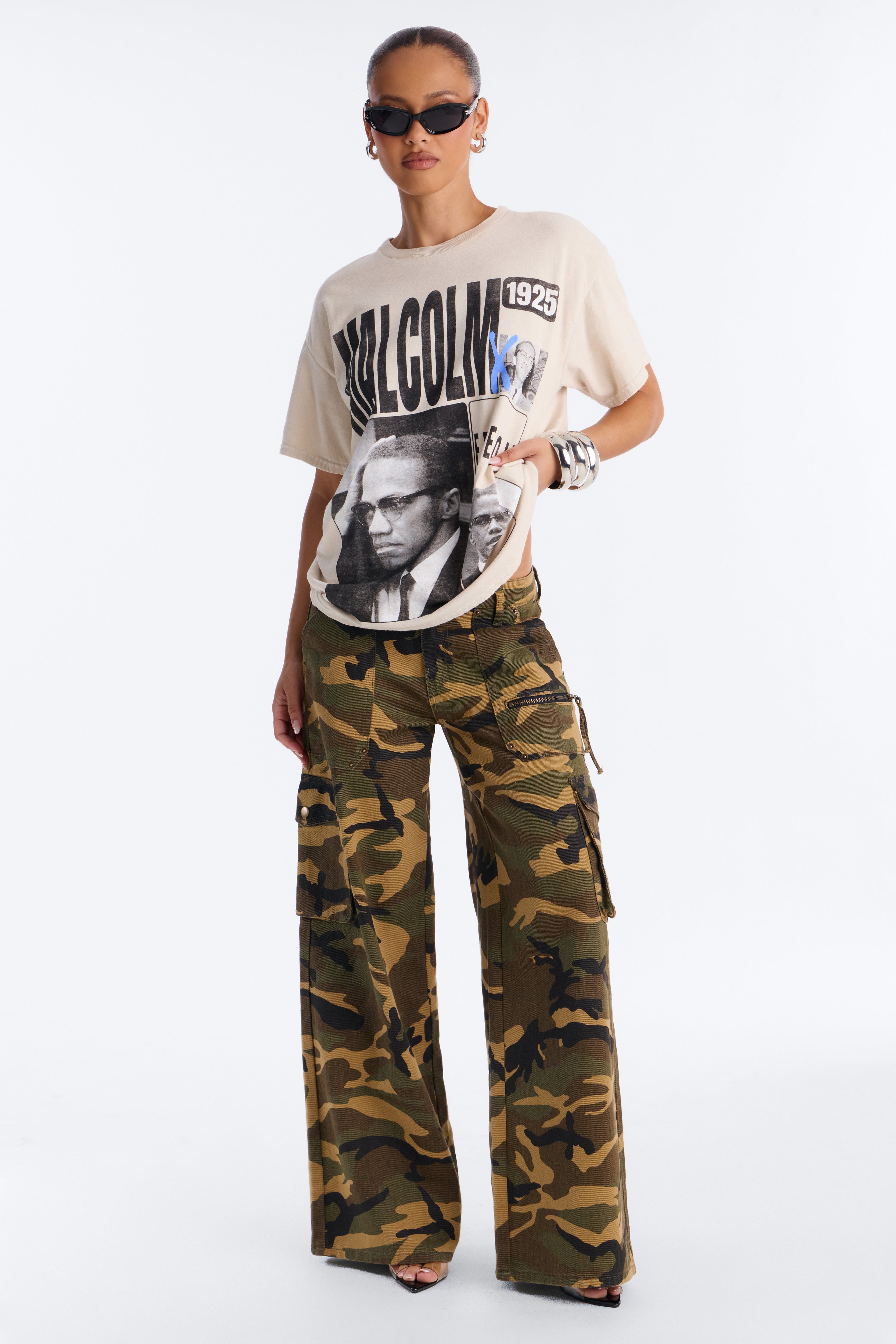 Malcolm X Freedom Washed Oversized Tee - Light Grey image 5