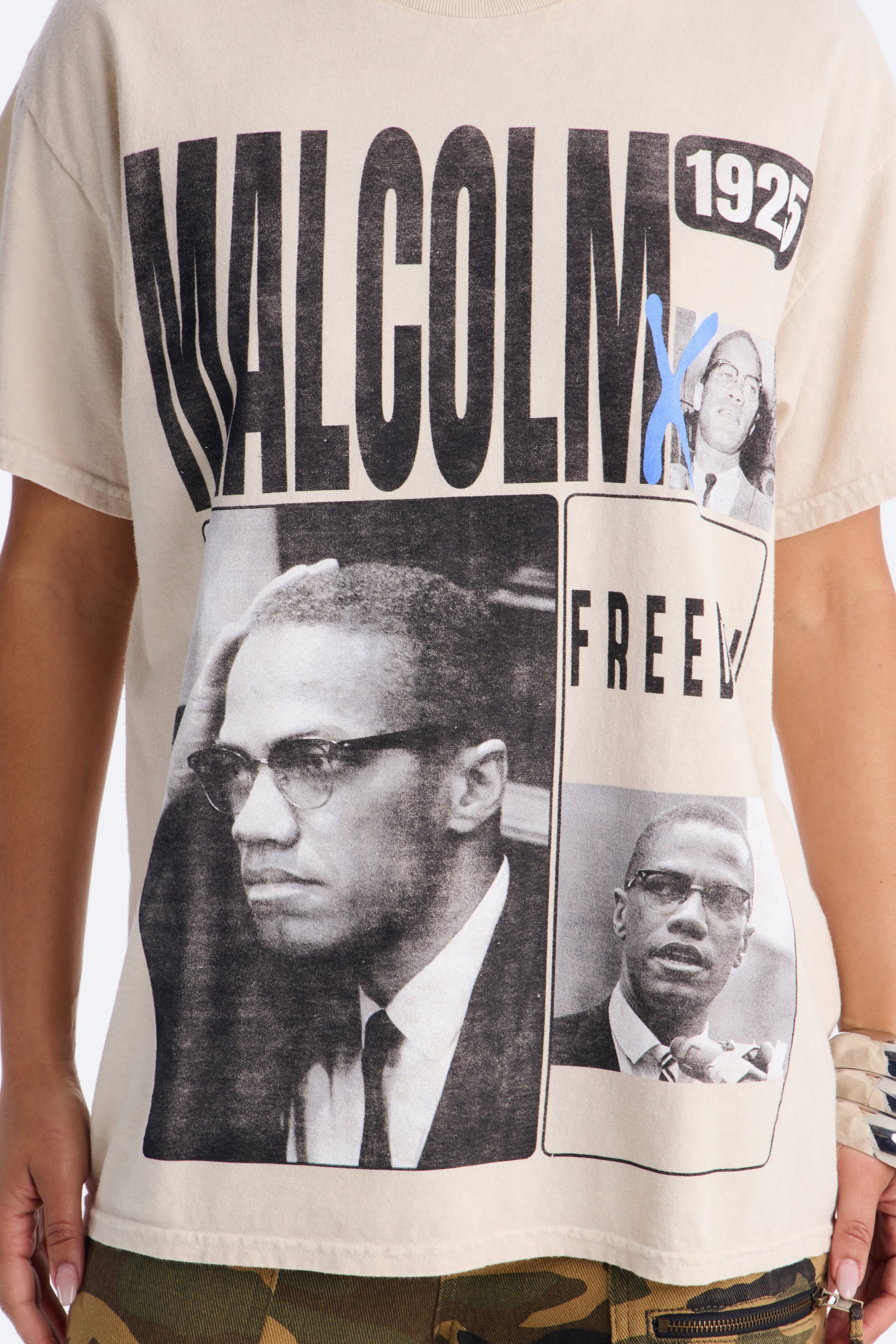Malcolm X Freedom Washed Oversized Tee - Light Grey image 6