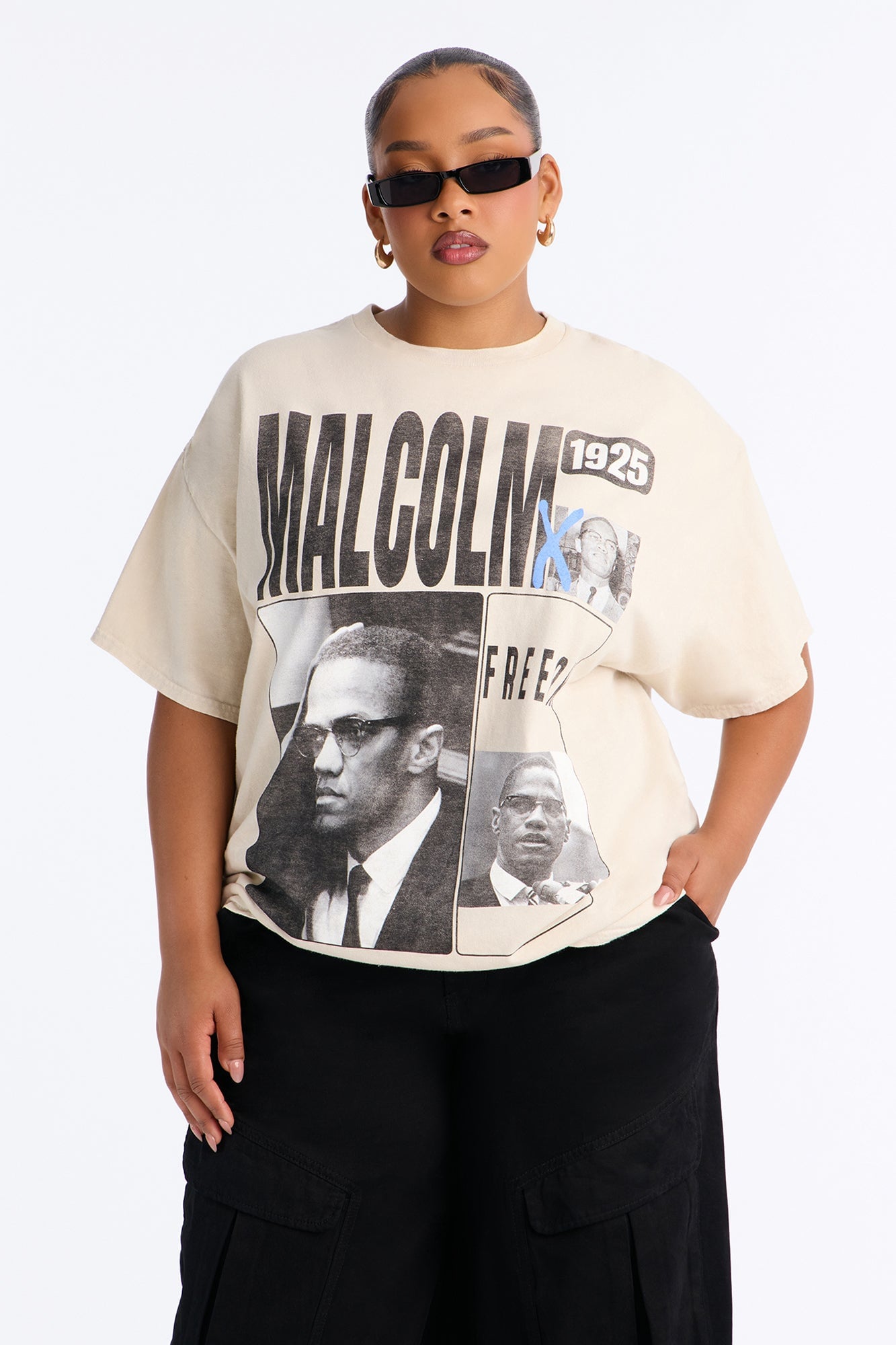 Malcolm X Freedom Washed Oversized Tee - Light Grey image 1
