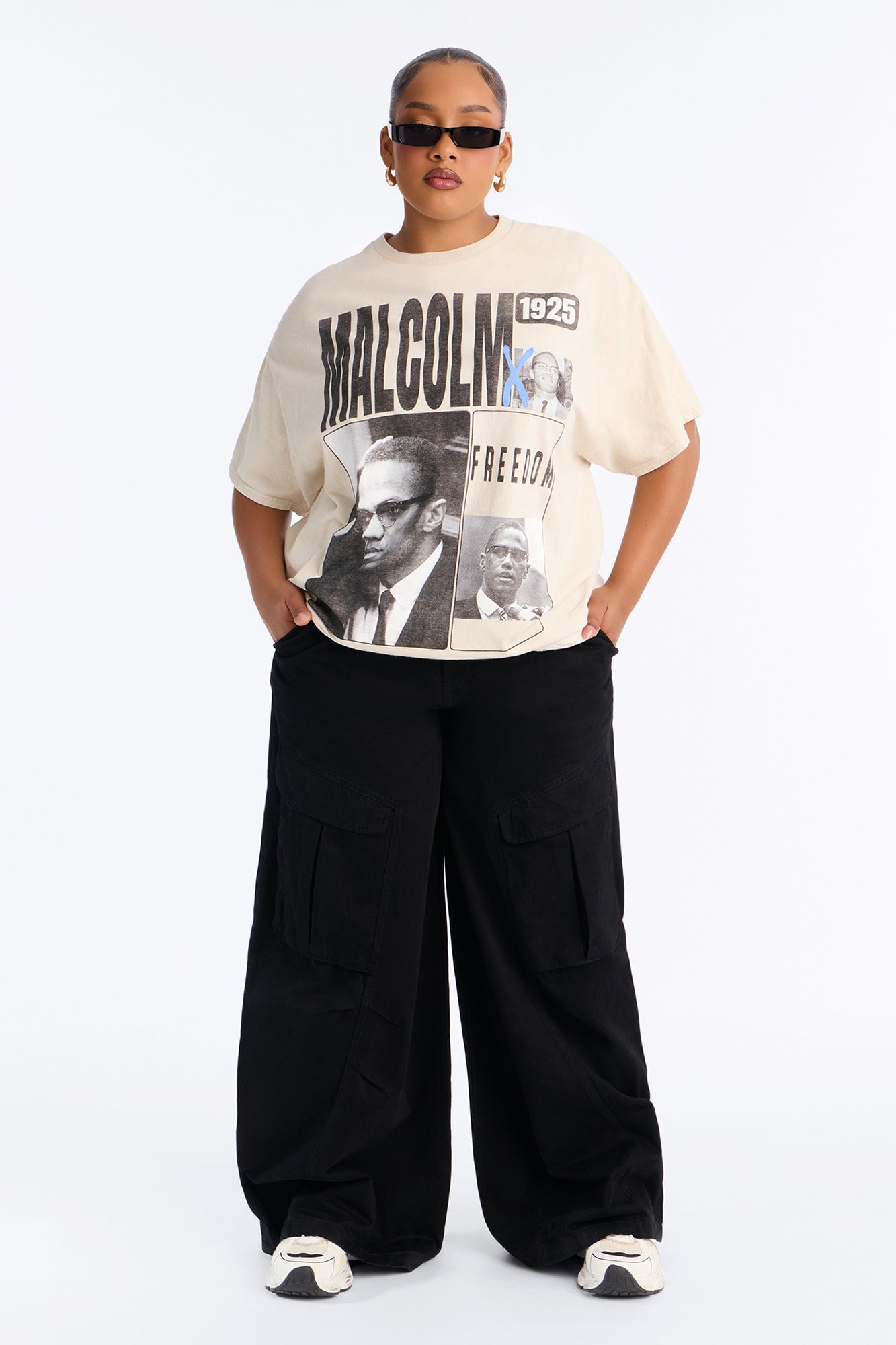 Malcolm X Freedom Washed Oversized Tee - Light Grey image 2