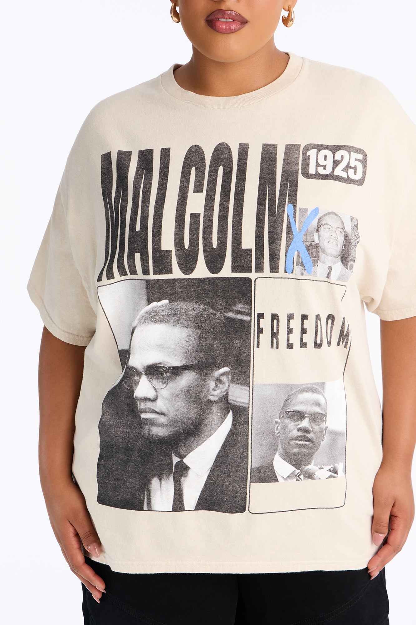 Malcolm X Freedom Washed Oversized Tee - Light Grey image 3