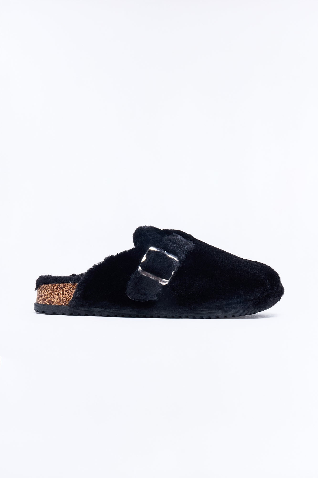Mocha Buckle Faux Fur Slides - Black image 3