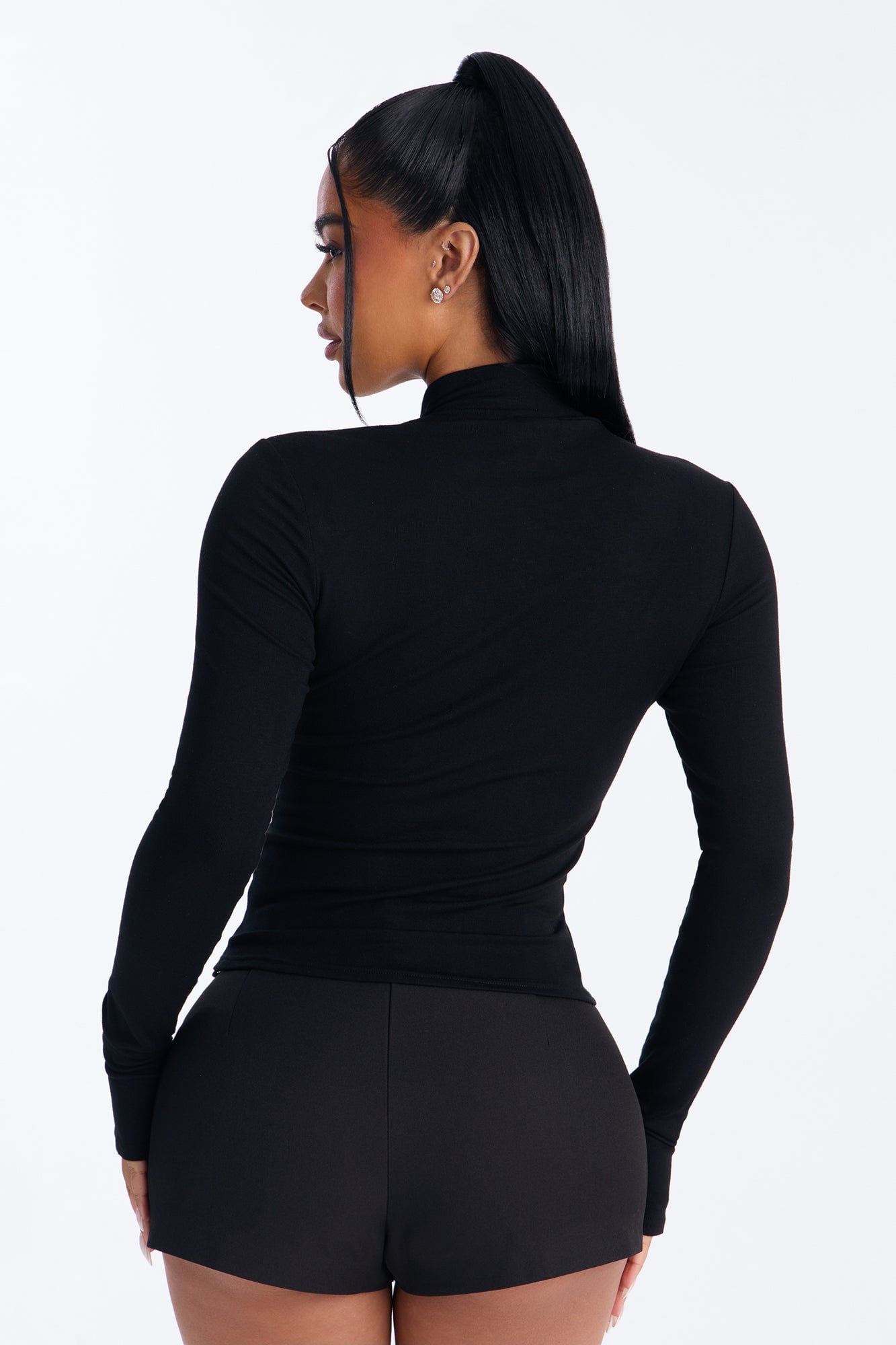 Nataly Hook And Eye Mock Neck Long Sleeve Top - Black image 8