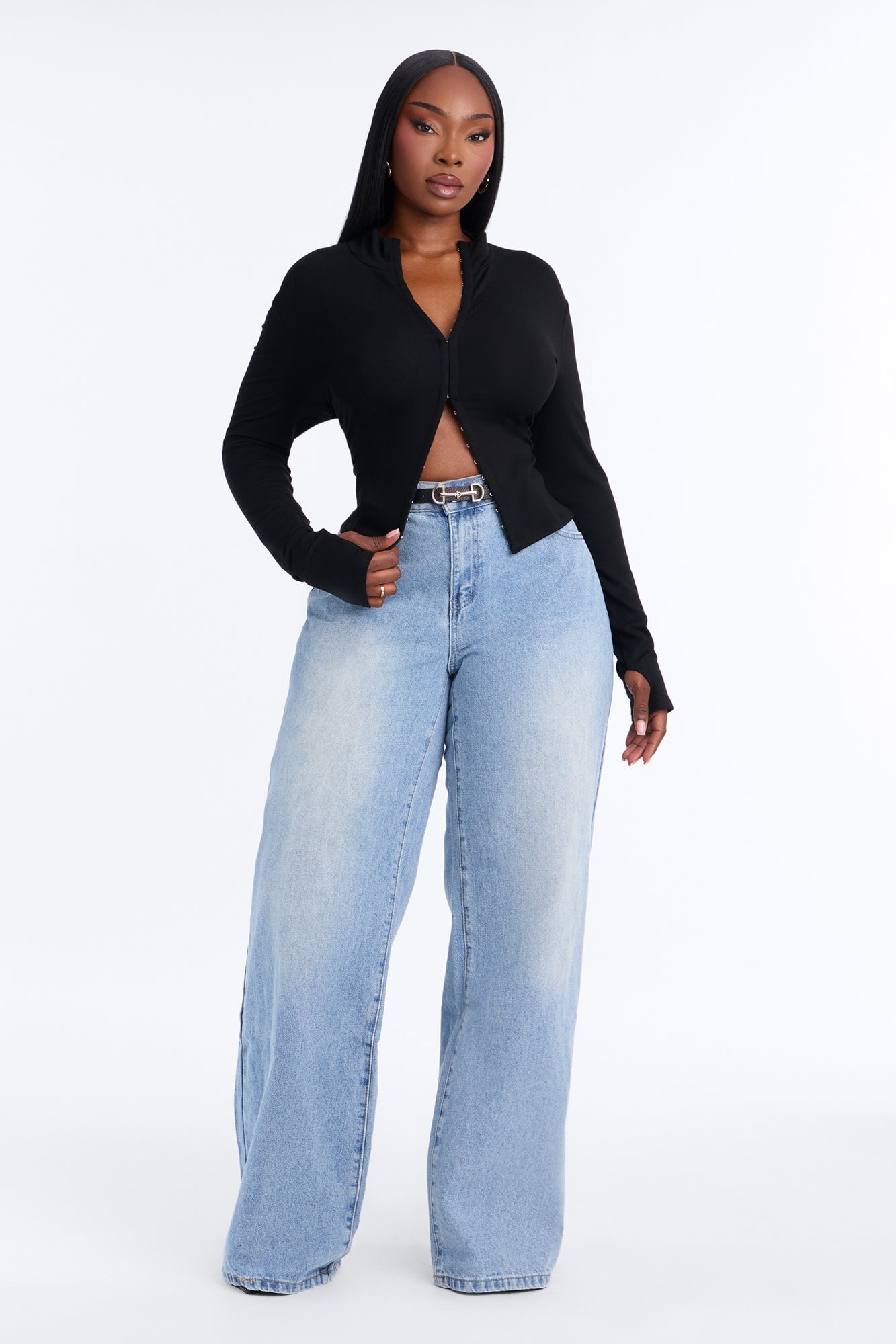 Nataly Hook And Eye Mock Neck Long Sleeve Top - Black image 2