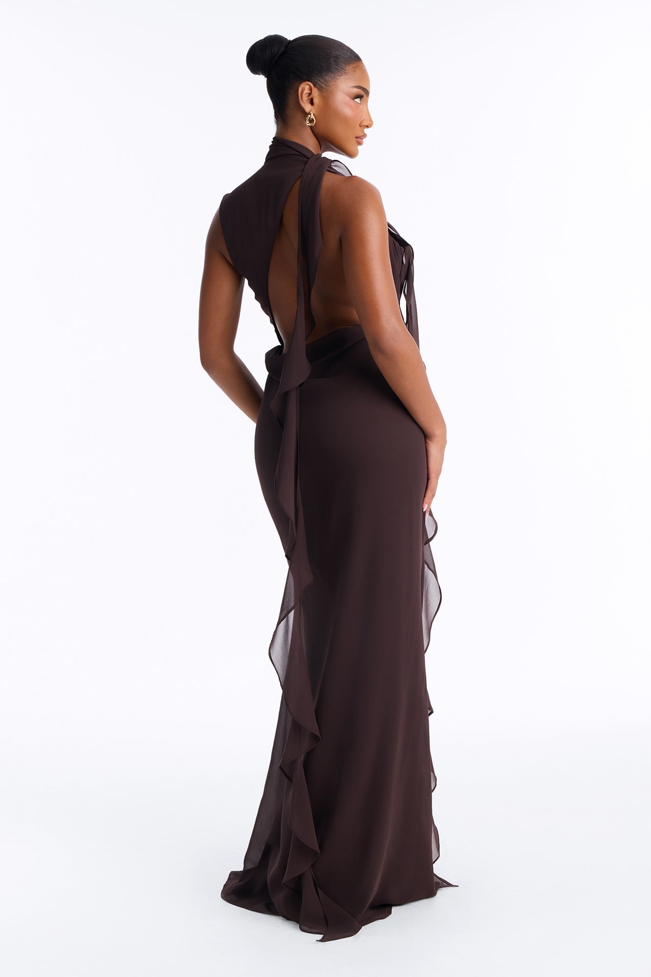 Lucille Backless Chiffon Maxi Dress - Chocolate image 1
