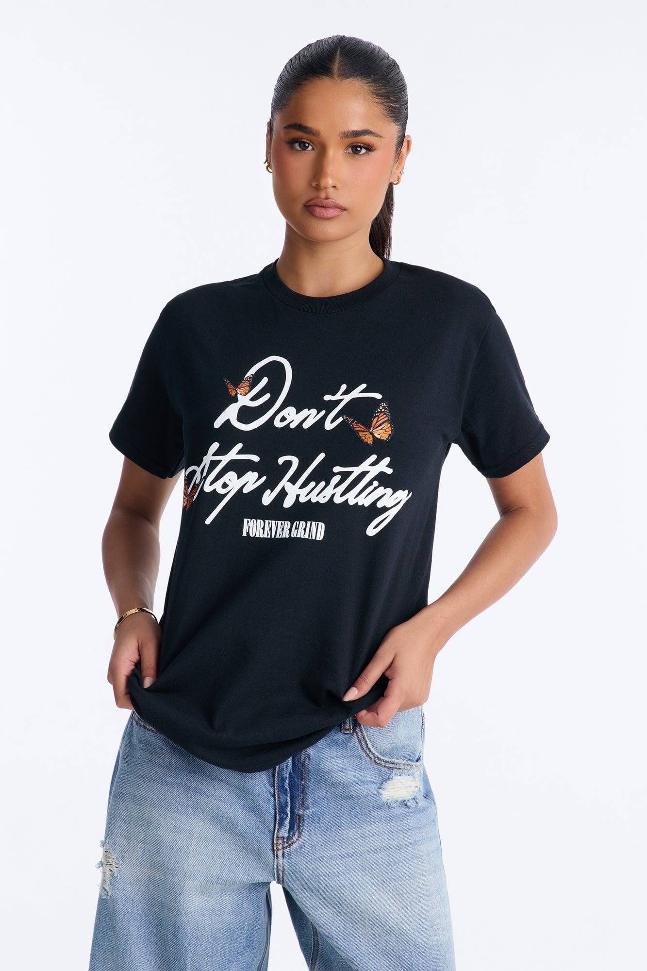 Don't Stop Hustling Graphic Tshirt - Black image 4