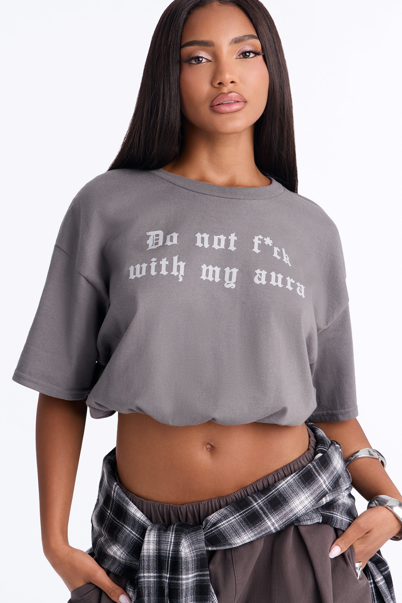 Protect Your Aura Cropped Tee - Charcoal image 5