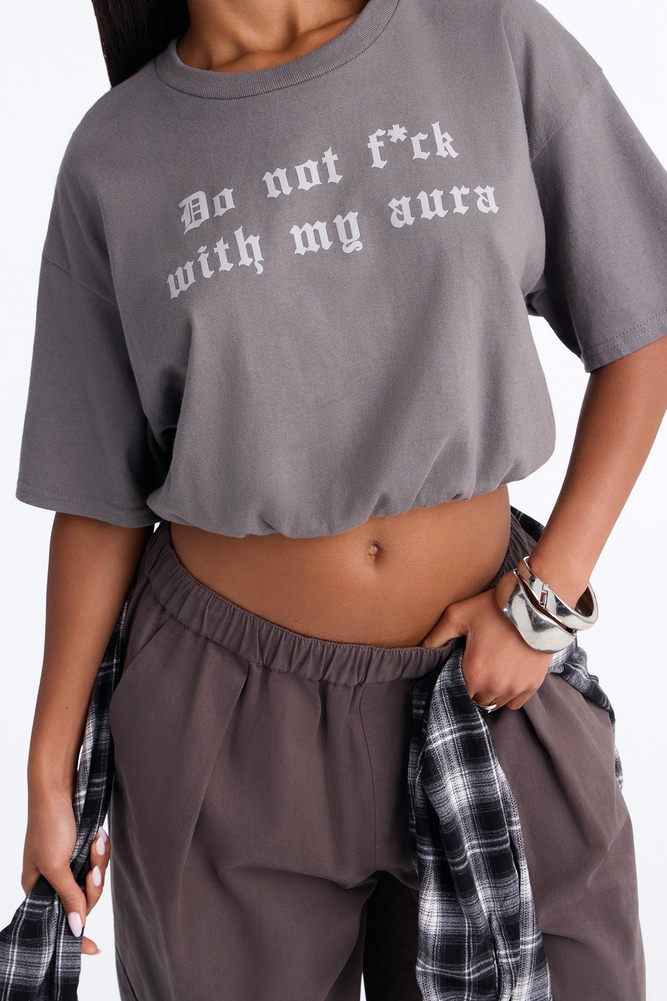 Protect Your Aura Cropped Tee - Charcoal image 8