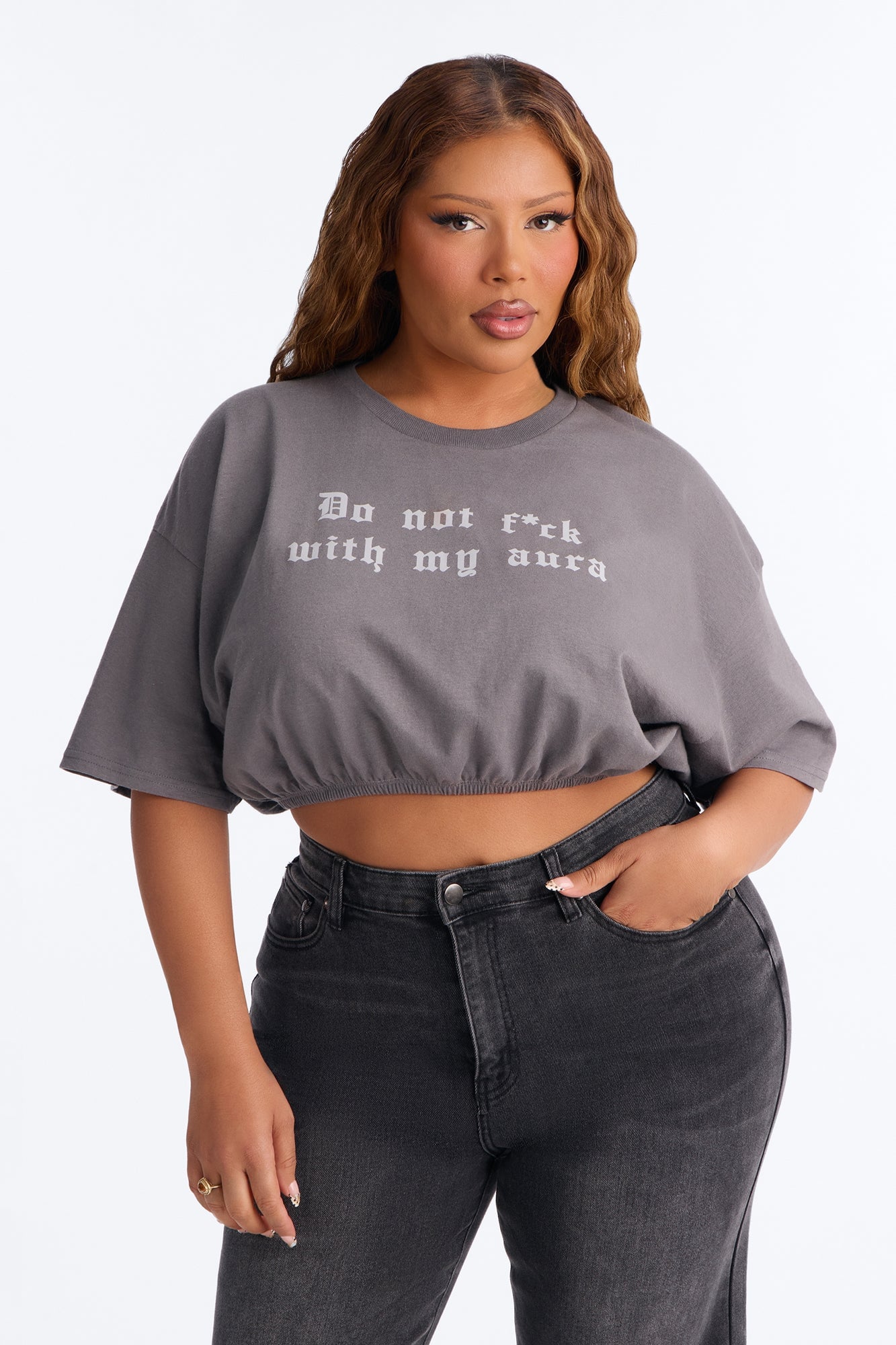 Protect Your Aura Cropped Tee - Charcoal image 1