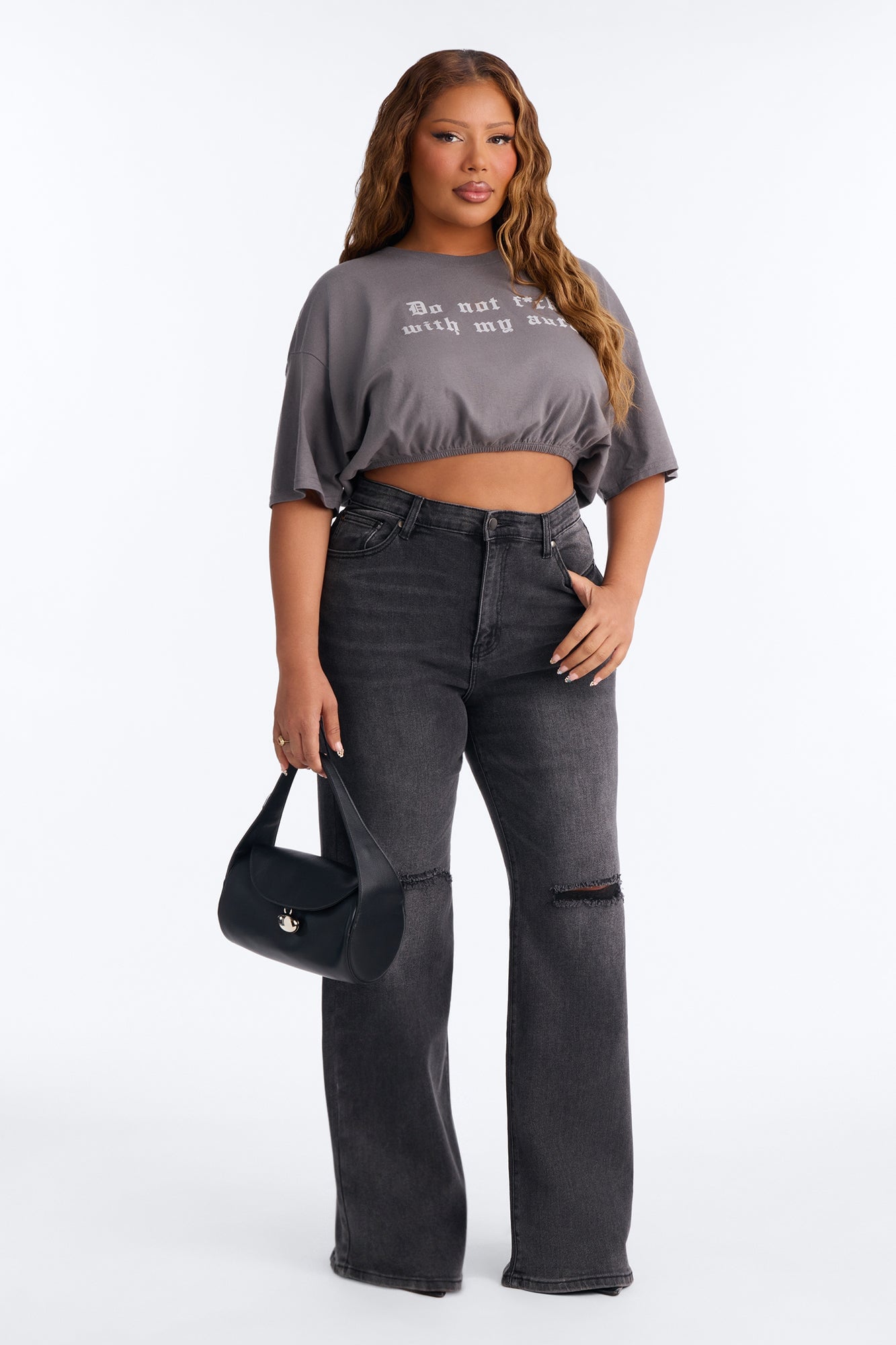 Protect Your Aura Cropped Tee - Charcoal image 2