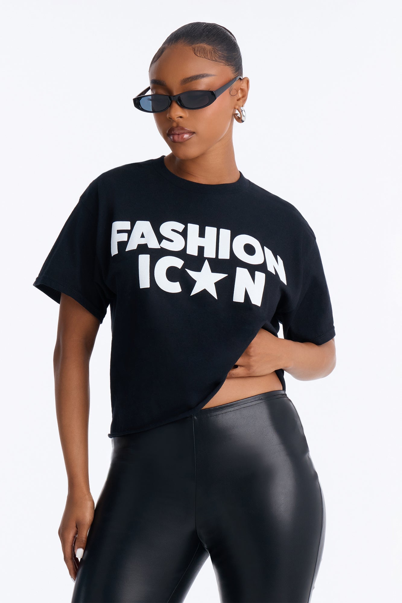 Fashion Icon Statement Raw Hem Tee - Black image 5