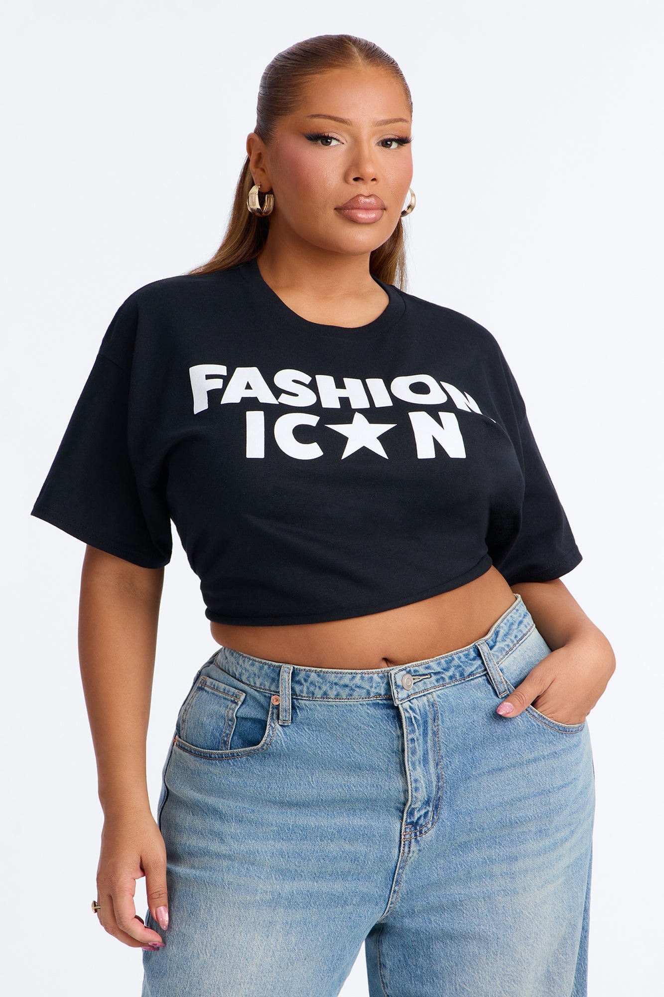 Fashion Icon Statement Raw Hem Tee - Black image 1