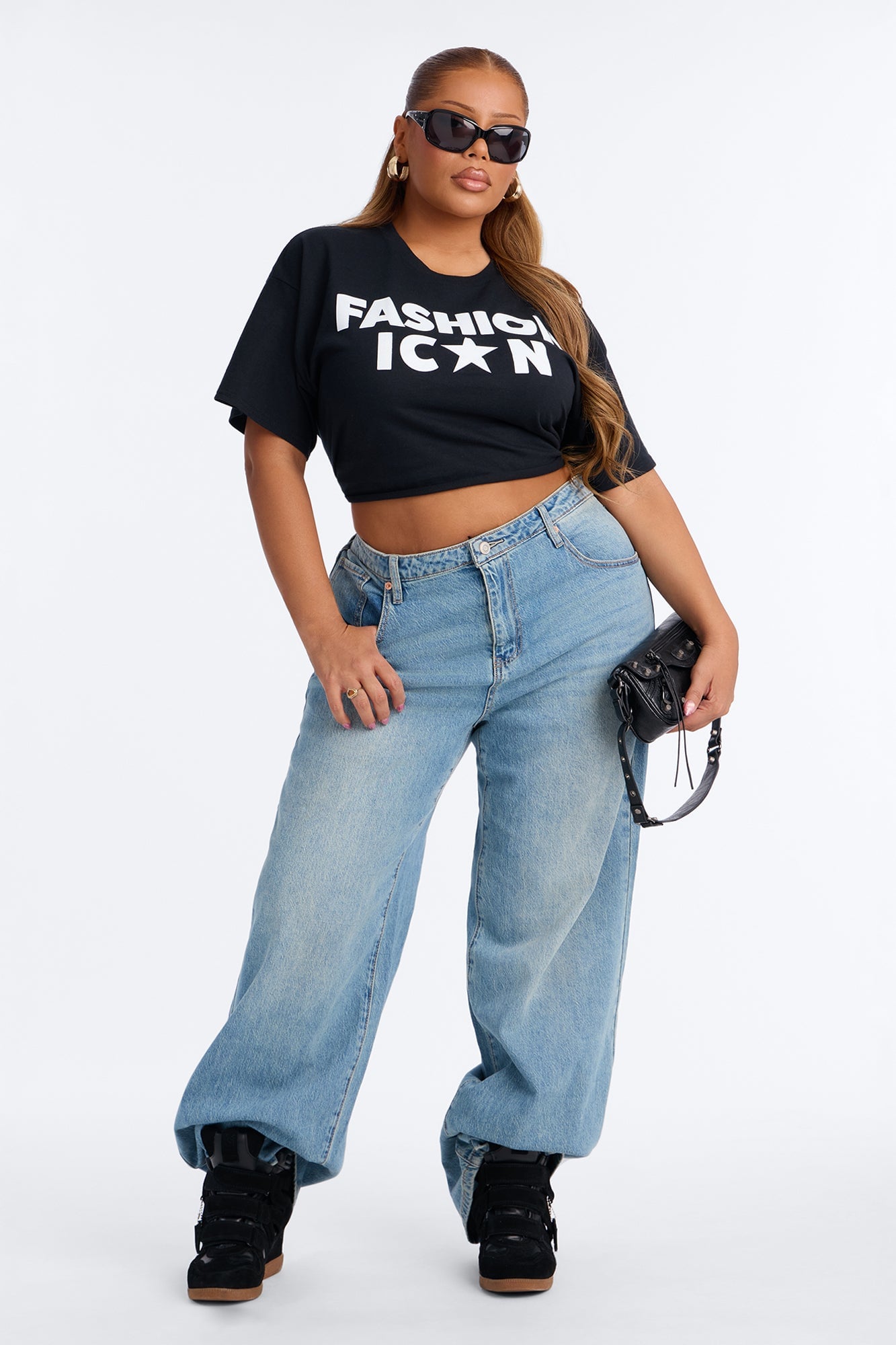 Fashion Icon Statement Raw Hem Tee - Black image 2