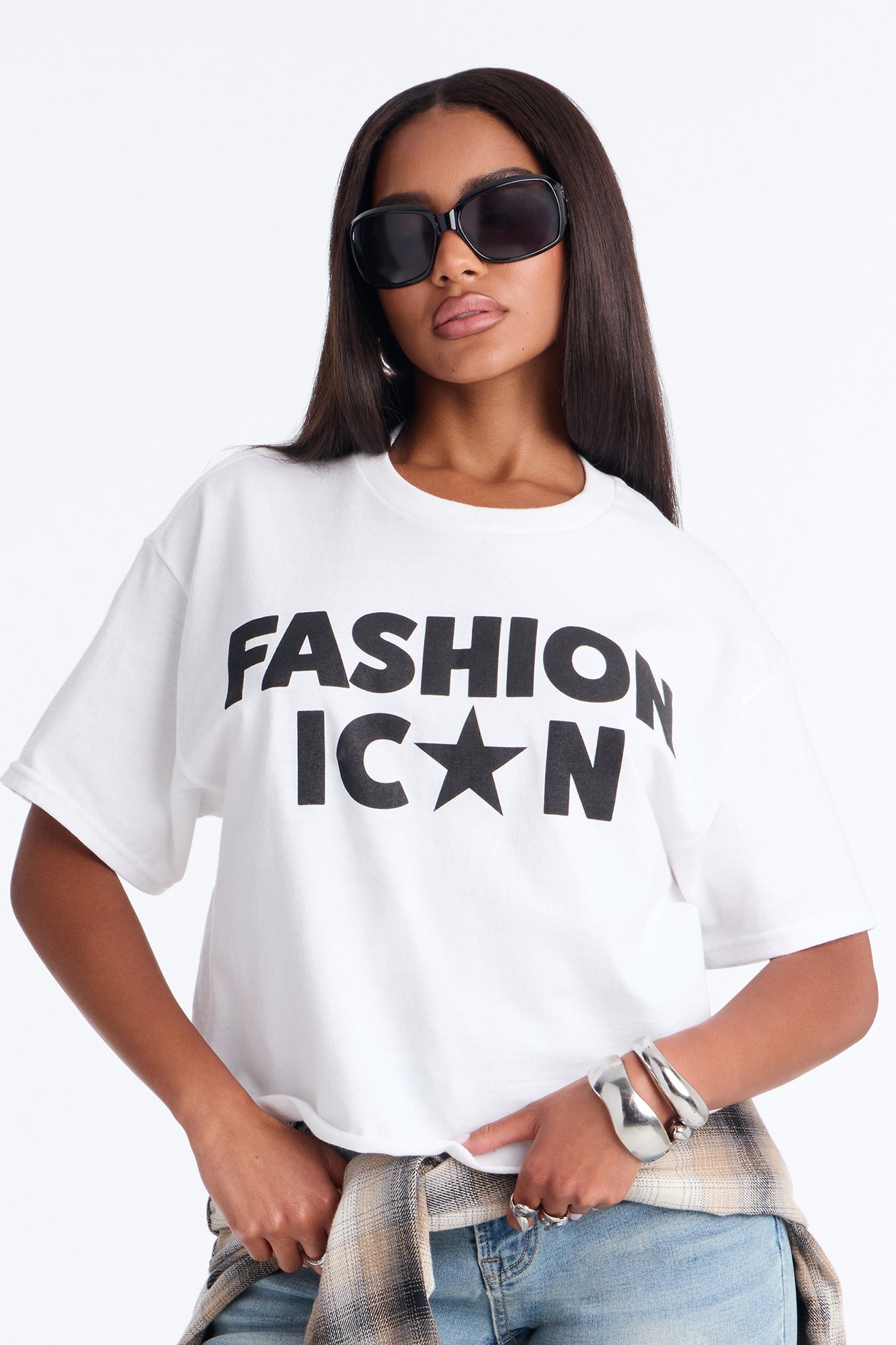 Fashion Icon Statement Raw Hem Tee - White image 5