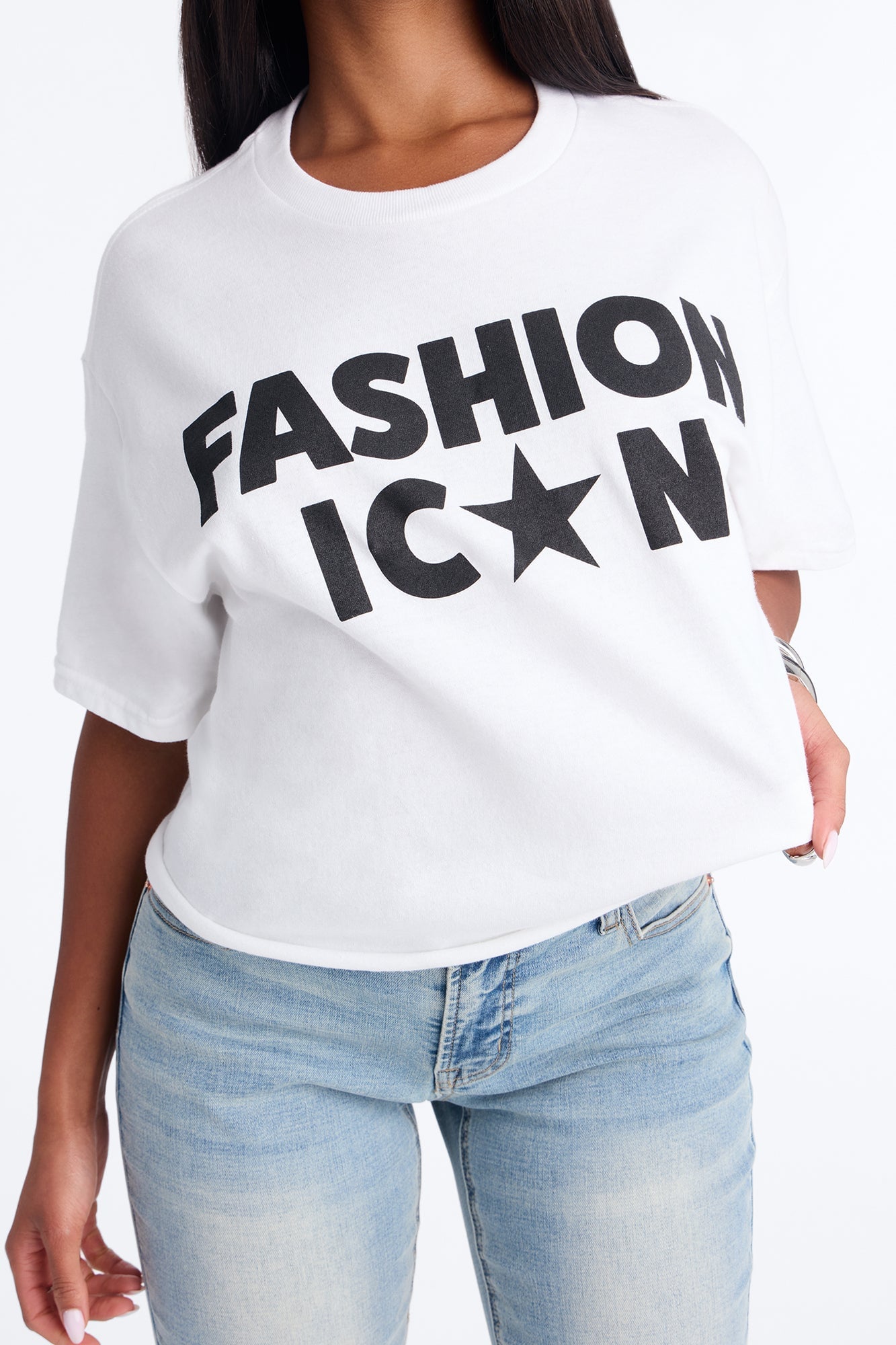 Fashion Icon Statement Raw Hem Tee - White image 8