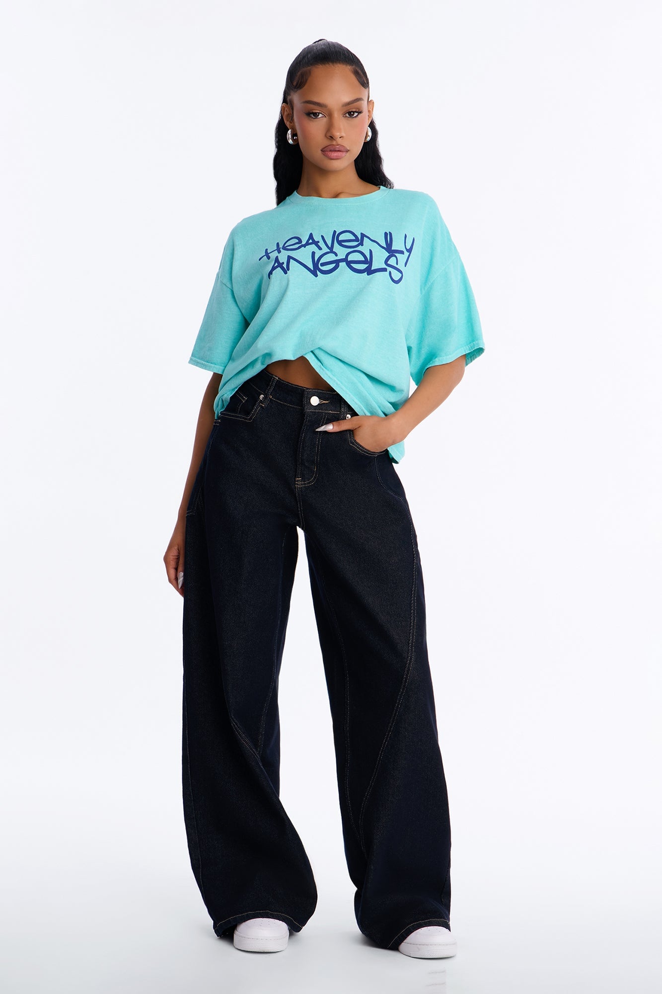 Heavenly Angels Washed Oversized Tee - Aqua image 2