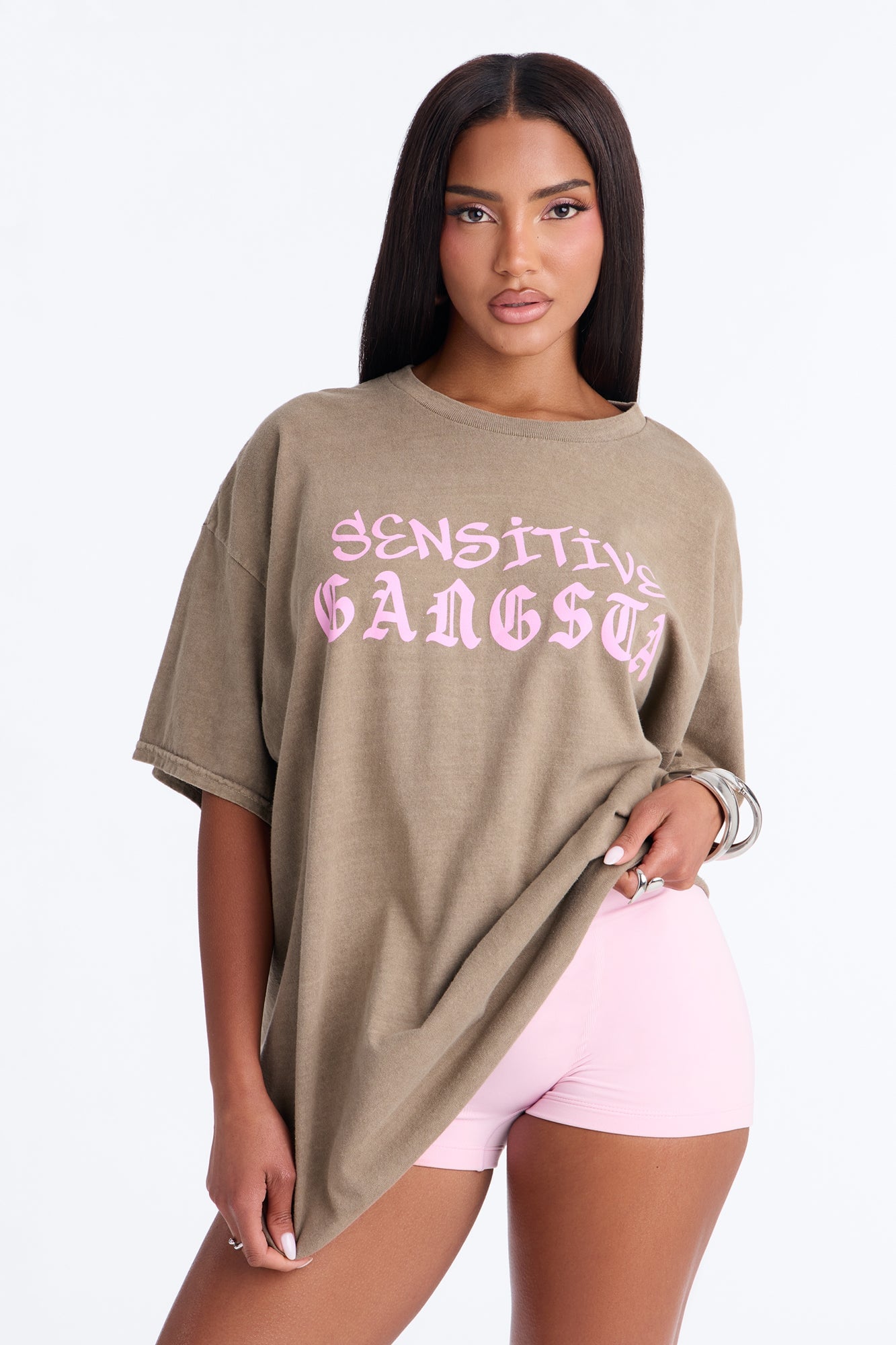 Sensitive Gangsta Washed Oversized Tee - Brown image 5