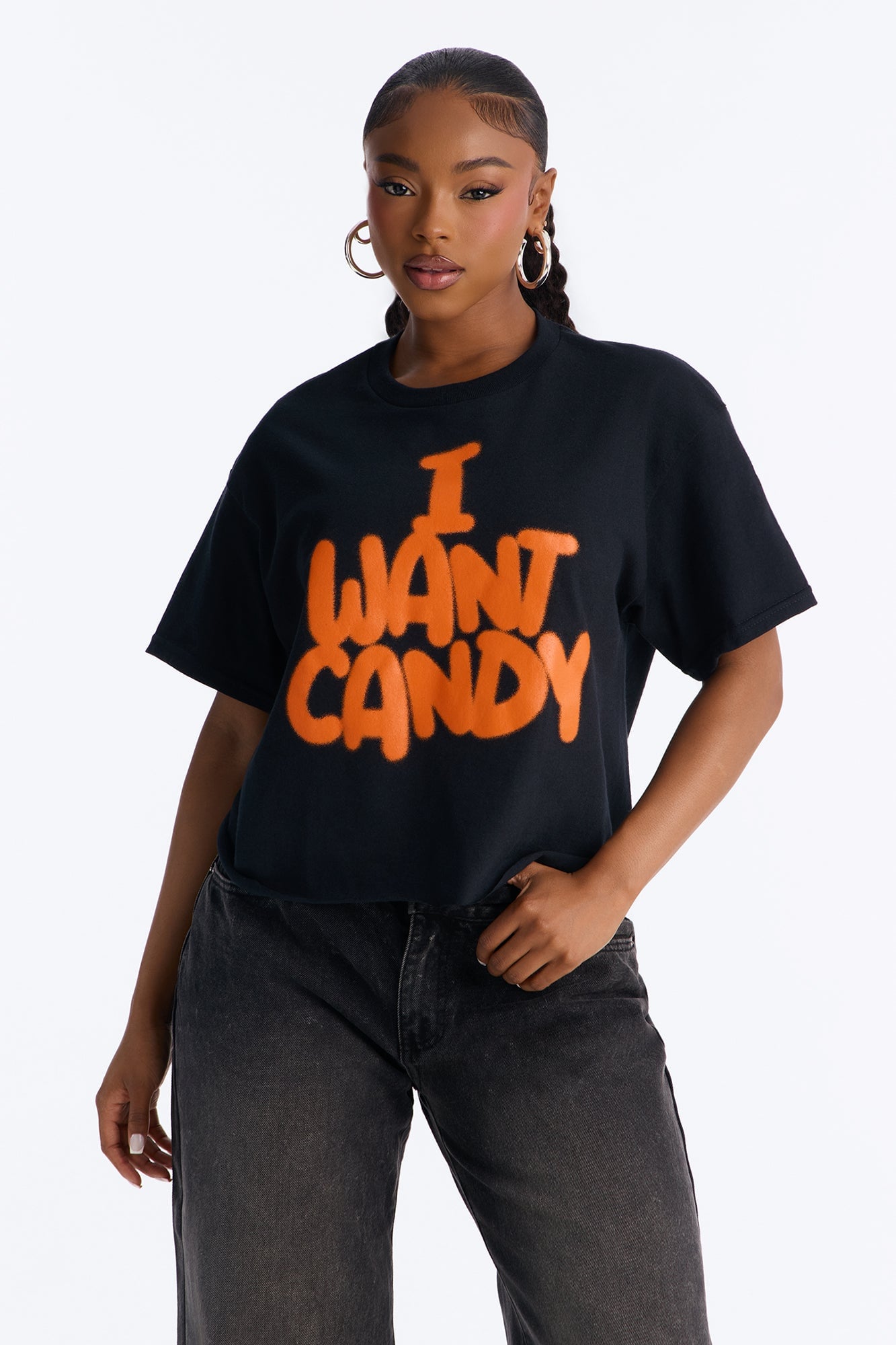 I Want Candy Raw Hem Tee - Black image 1