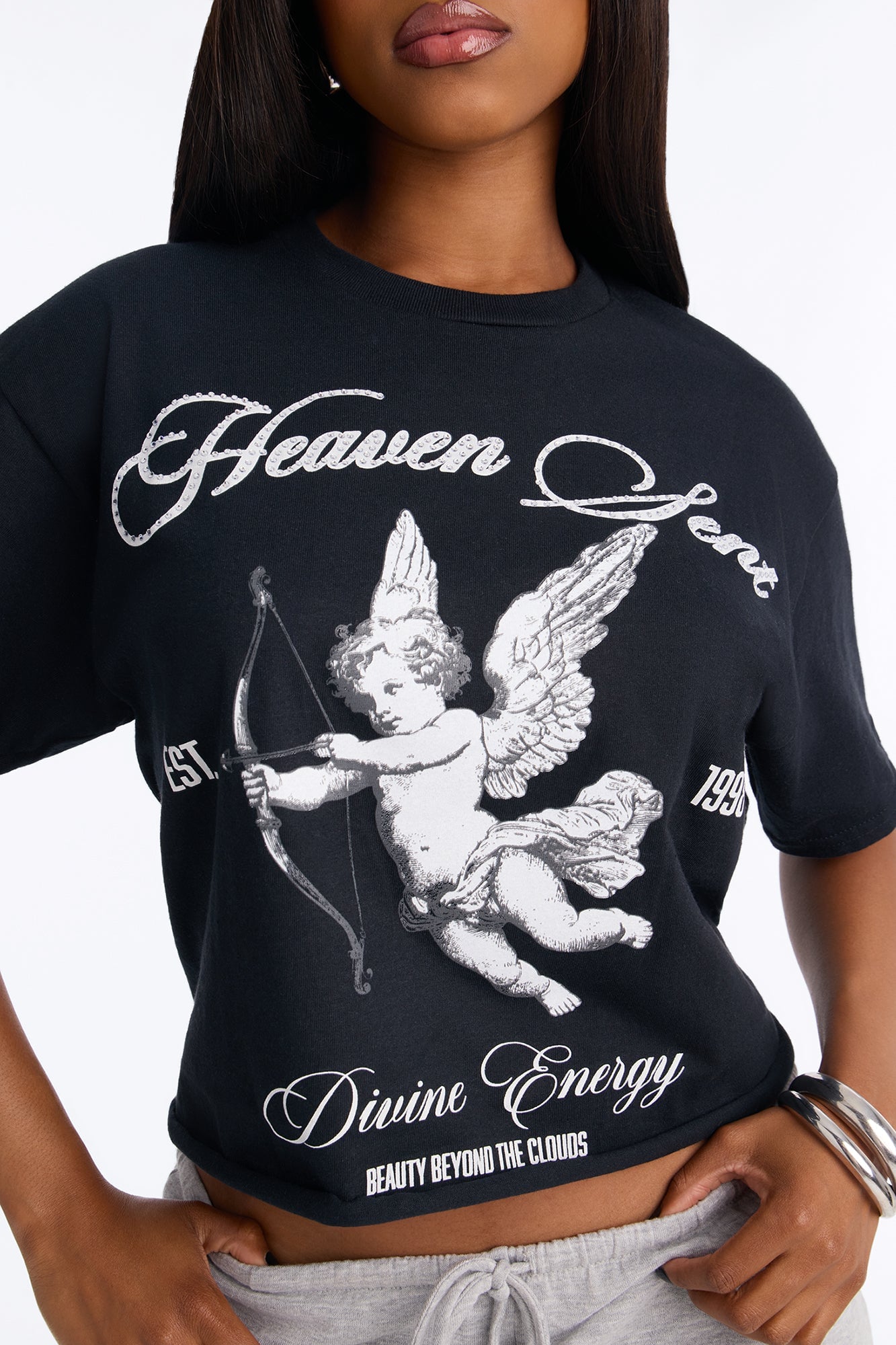 Heaven Sent Energy Rhinestone Tee - Black image 7