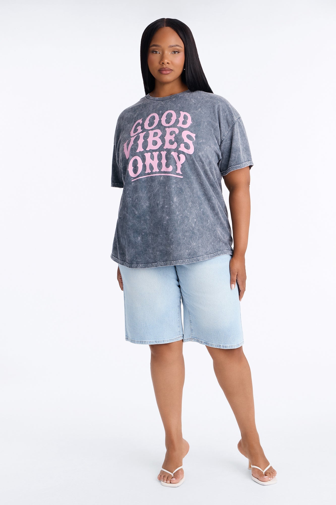 Good Vibes Only Washed Oversized Tee - Charcoal image 2