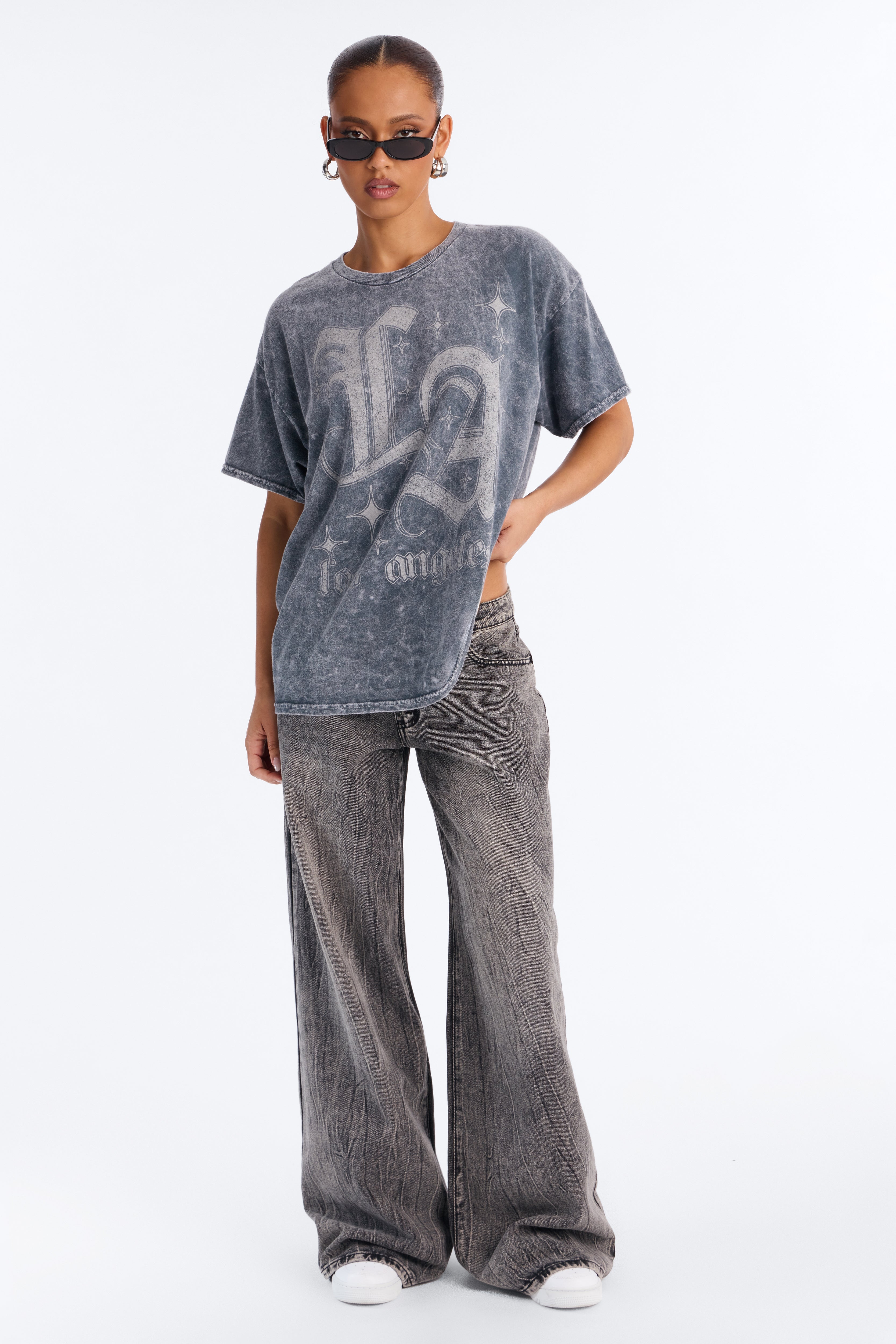 LA Sparkle Oversized Washed Tee - Charcoal image 6