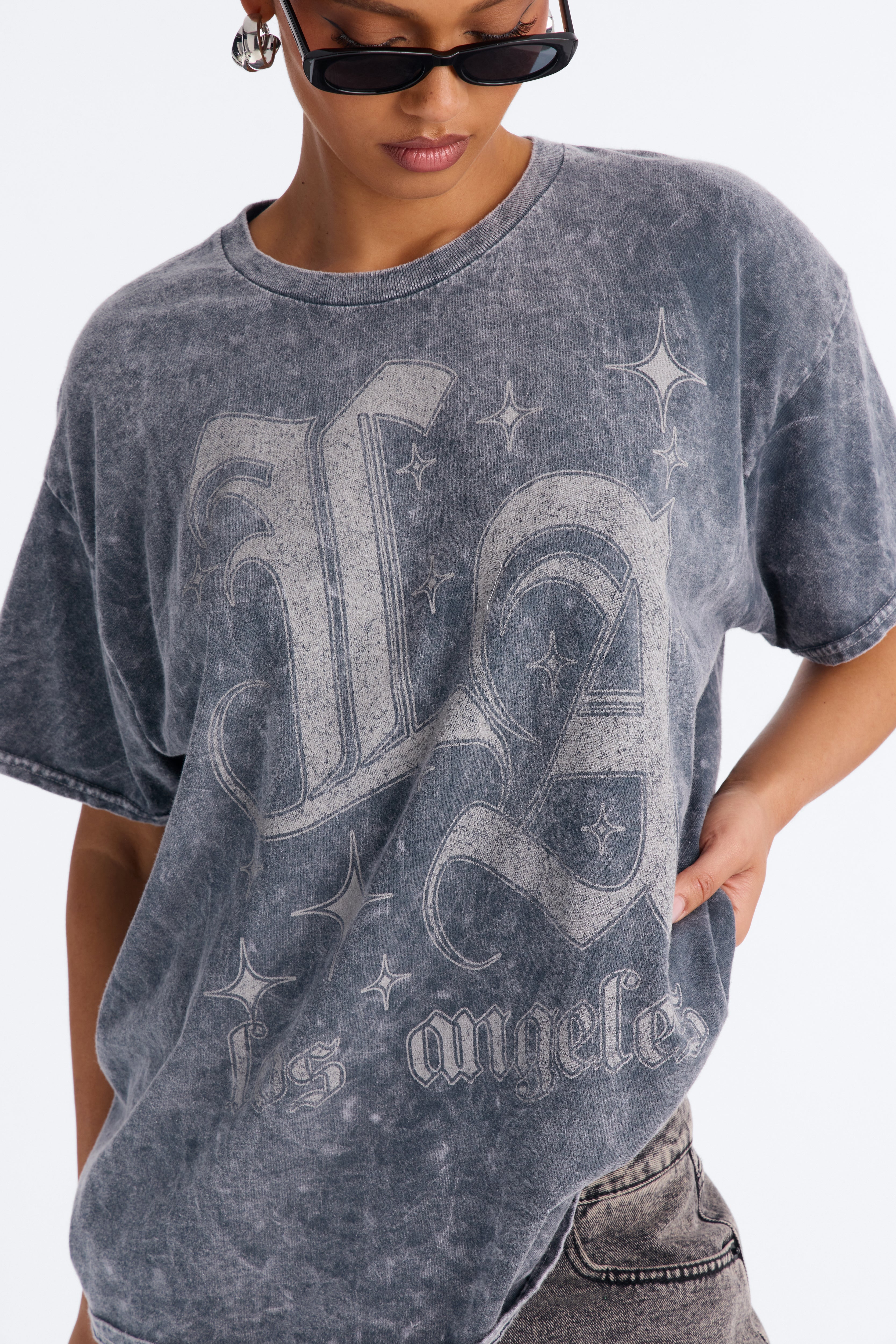 LA Sparkle Oversized Washed Tee - Charcoal image 8