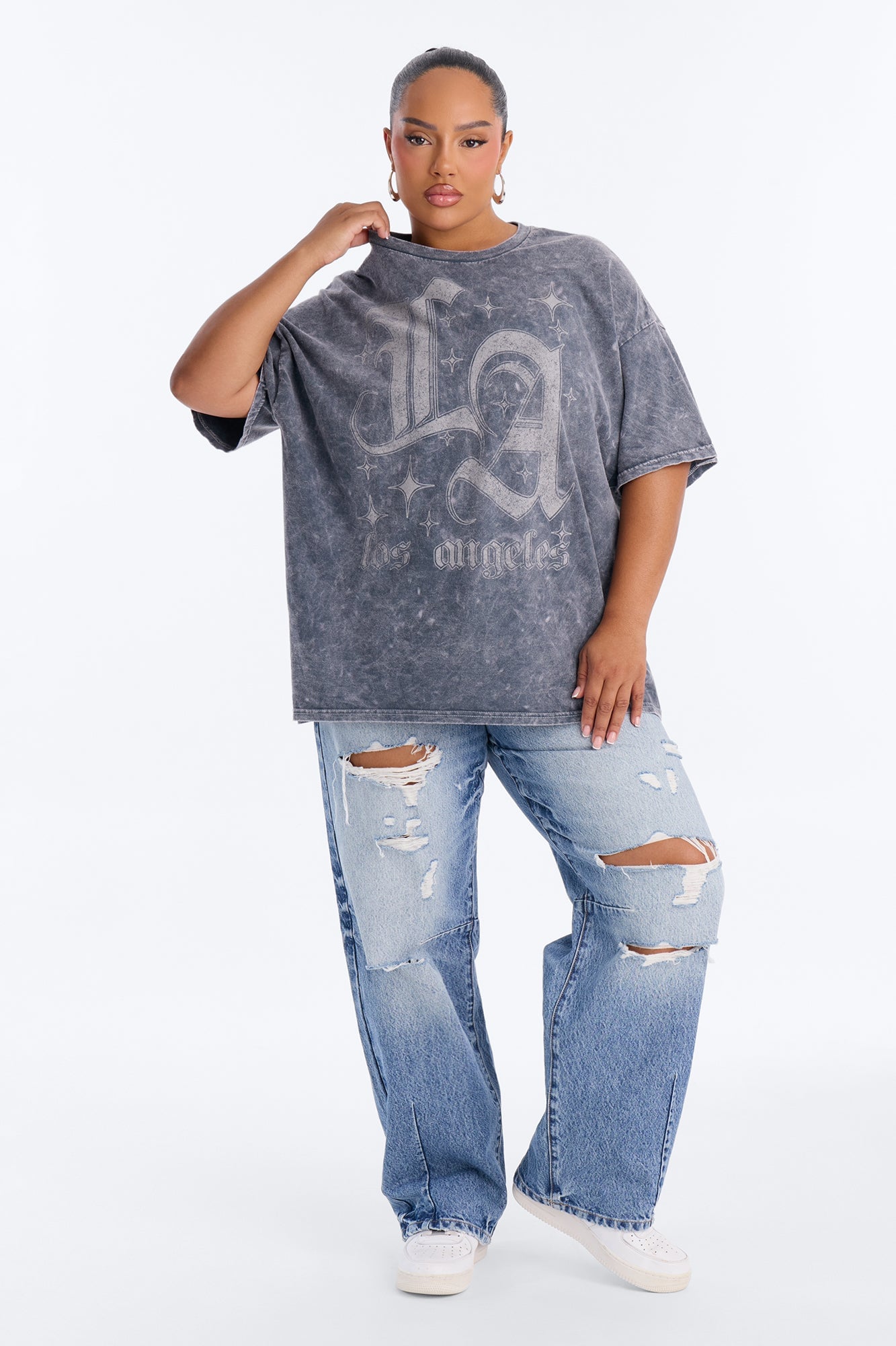 LA Sparkle Oversized Washed Tee - Charcoal image 2