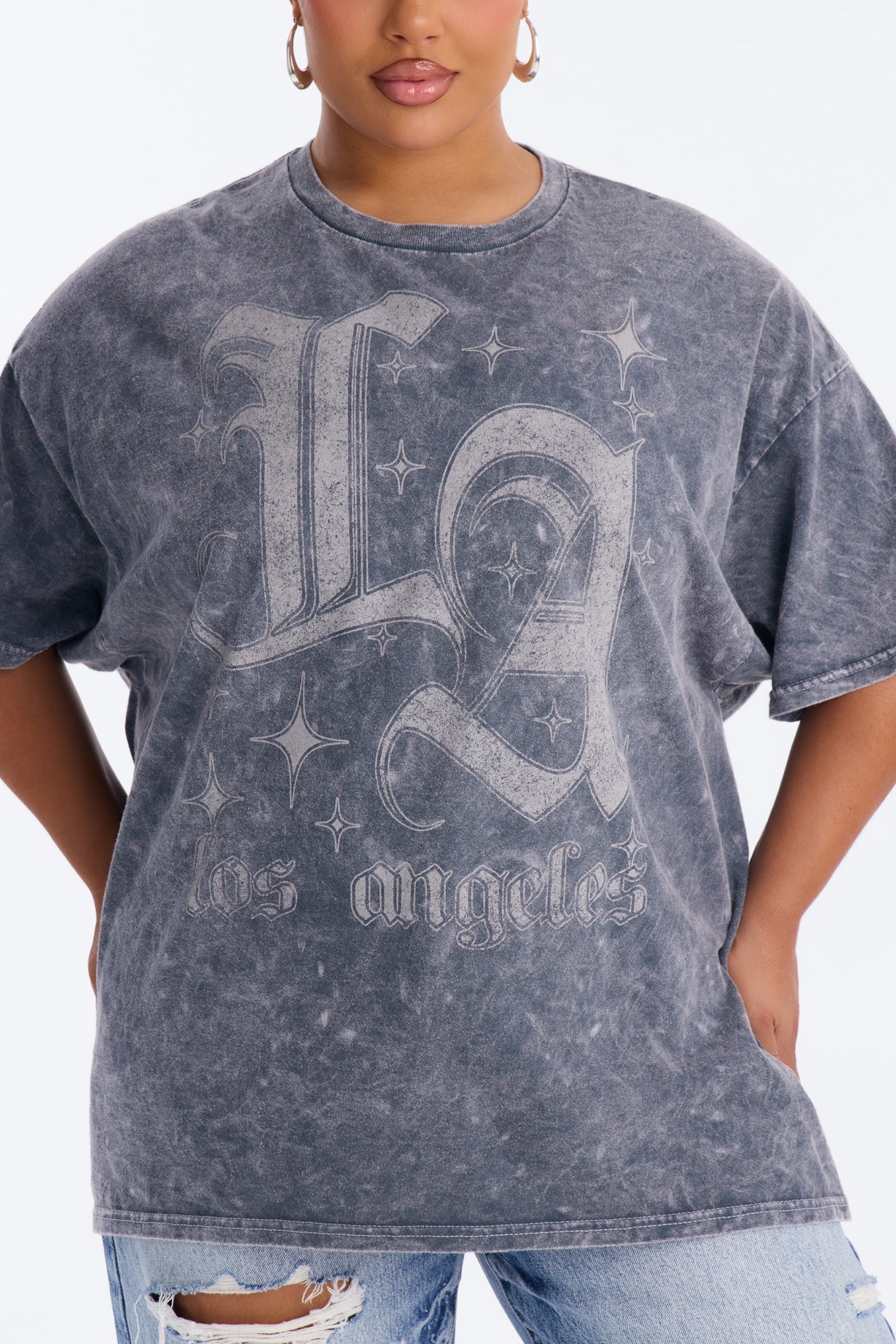 LA Sparkle Oversized Washed Tee - Charcoal image 3