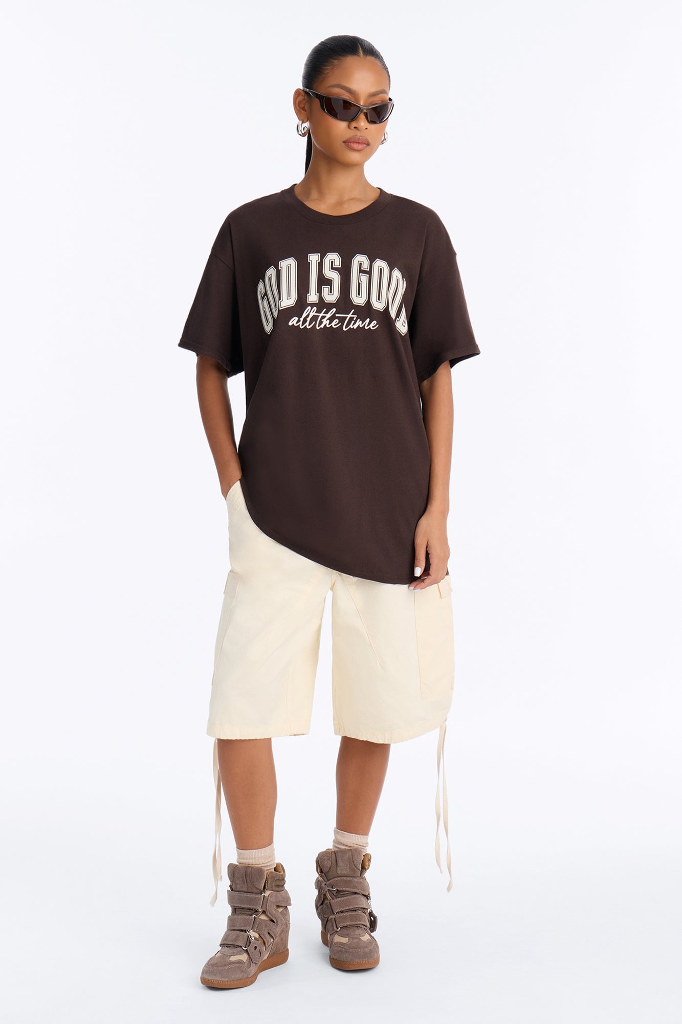 God Is Good All The Time Oversized Tee - Chocolate image 5