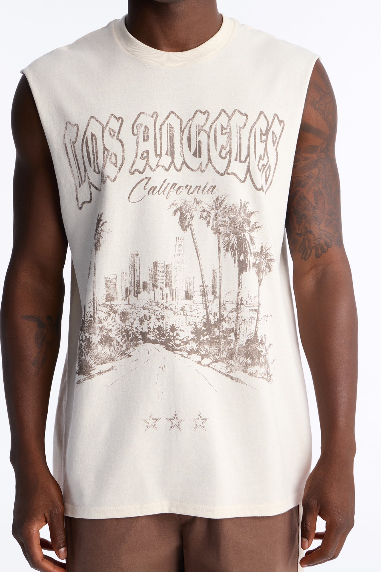 Los Angeles Palm Tree Oversized Muscle Tee - Natural image 8