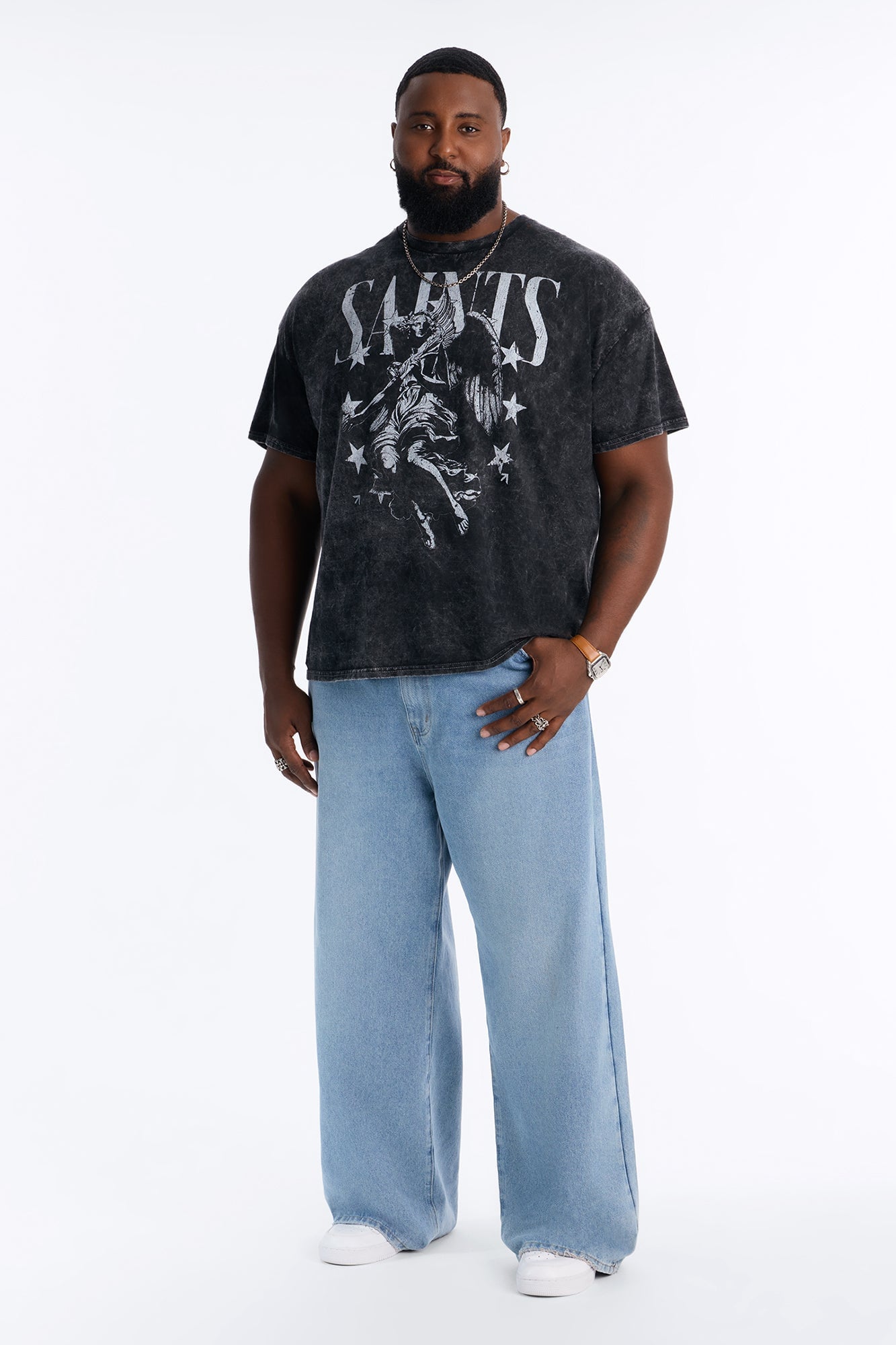 Saints And Stars Distressed Vintage Oversized Short Sleeve Tee - Black alternate