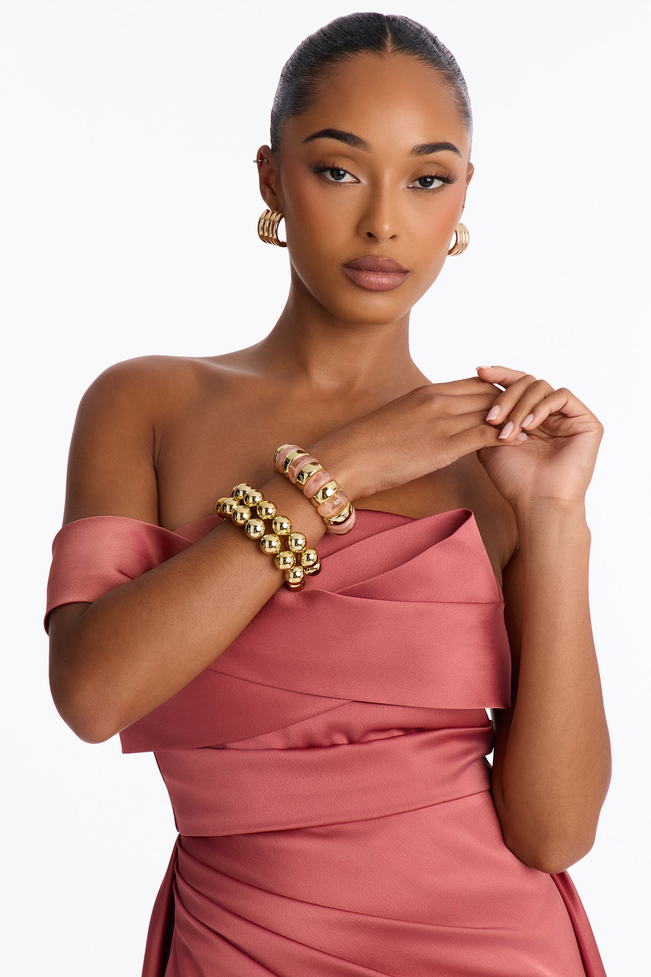 Golden Hour 3 Piece Bracelet Set - Gold/Pink image 2