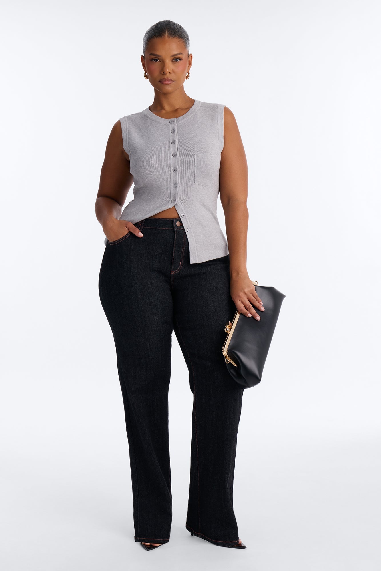 Leona Button Up Sweater Top - Heather Grey image 2