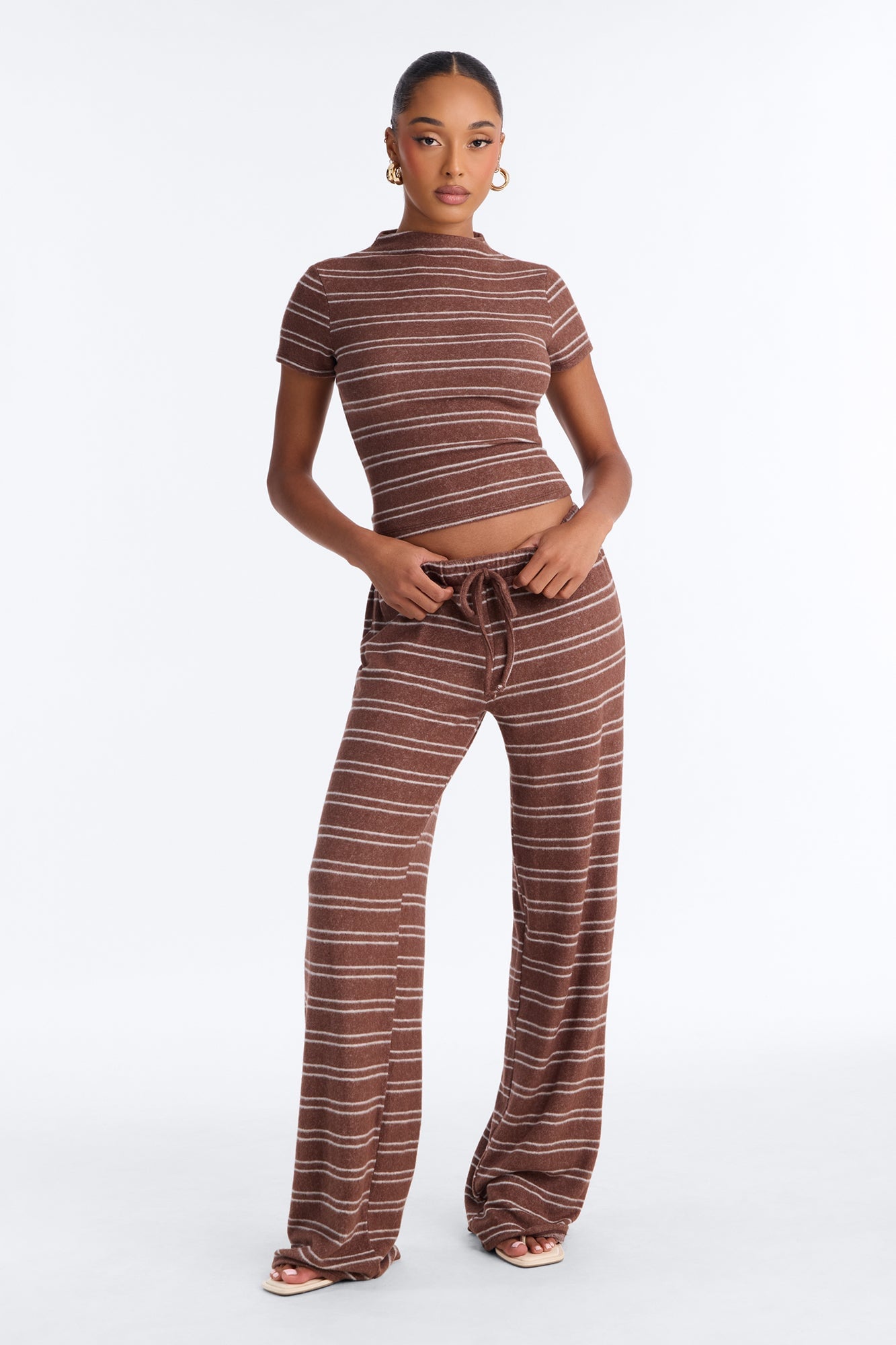 Hang Around Striped Hacci Pant Set - Mocha image 5