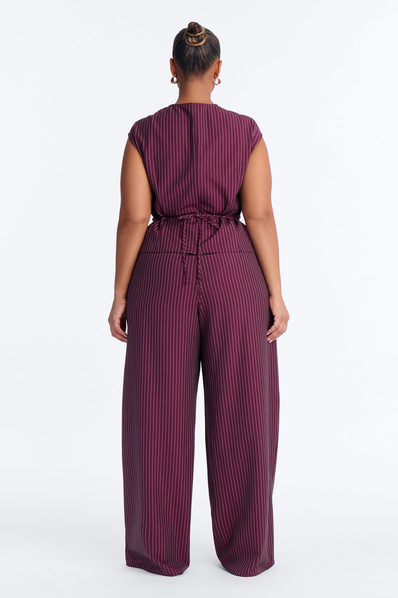Locked In Pinstripe Pant Set - Wine image 4