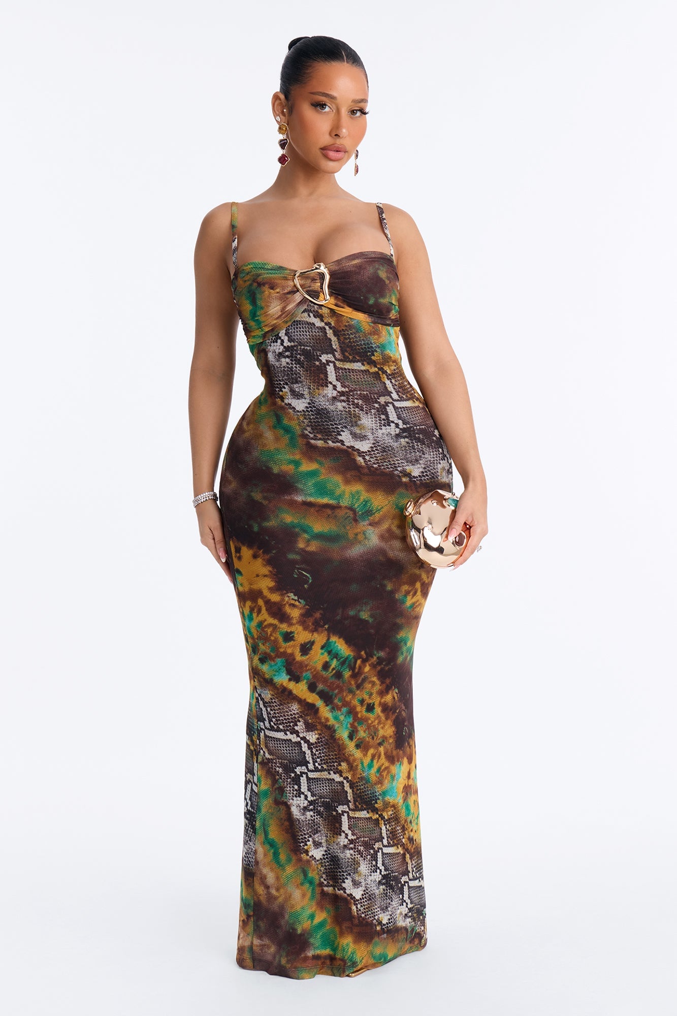 Rattled Mesh Maxi Dress - Green/combo image 5